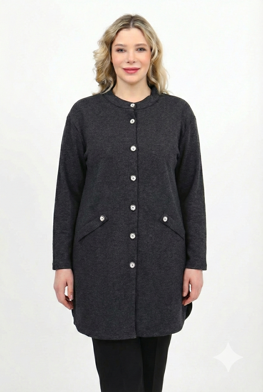 Düğmeli Yün Ceket - 8214