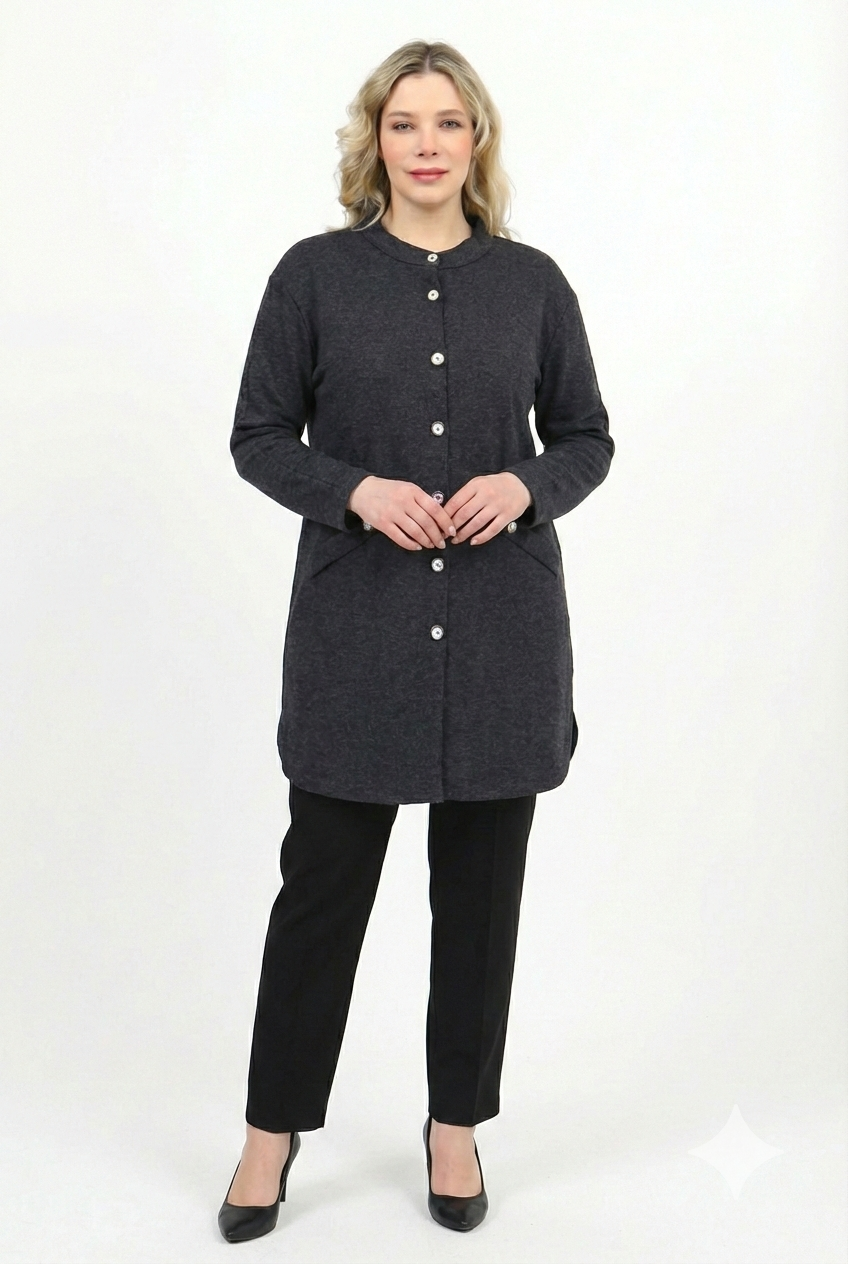 Düğmeli Yün Ceket - 8214