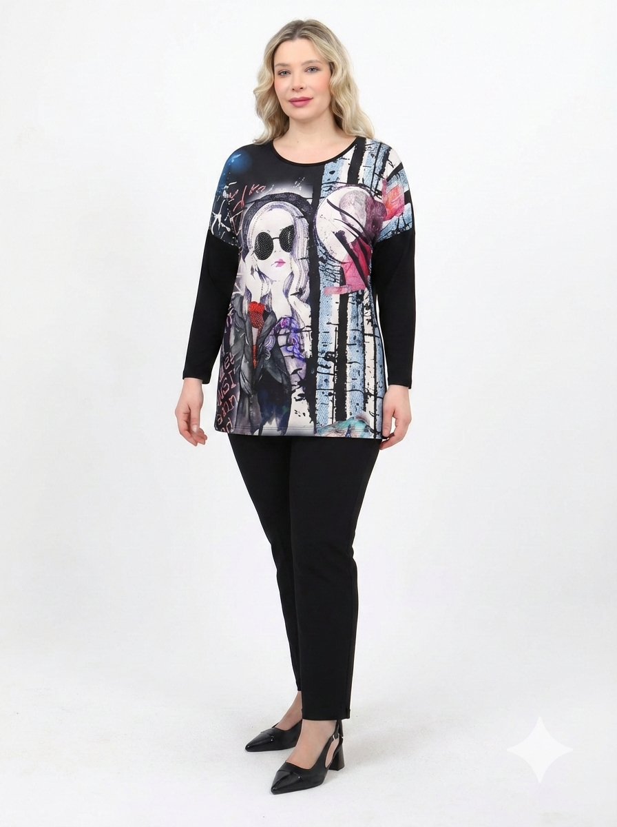 Dijital Baskılı Reglan Kol Bluz - 286