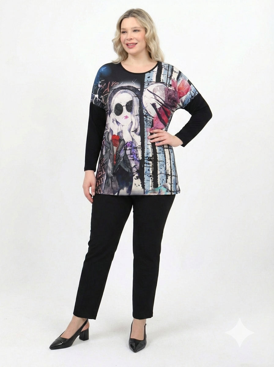 Dijital Baskılı Reglan Kol Bluz - 286