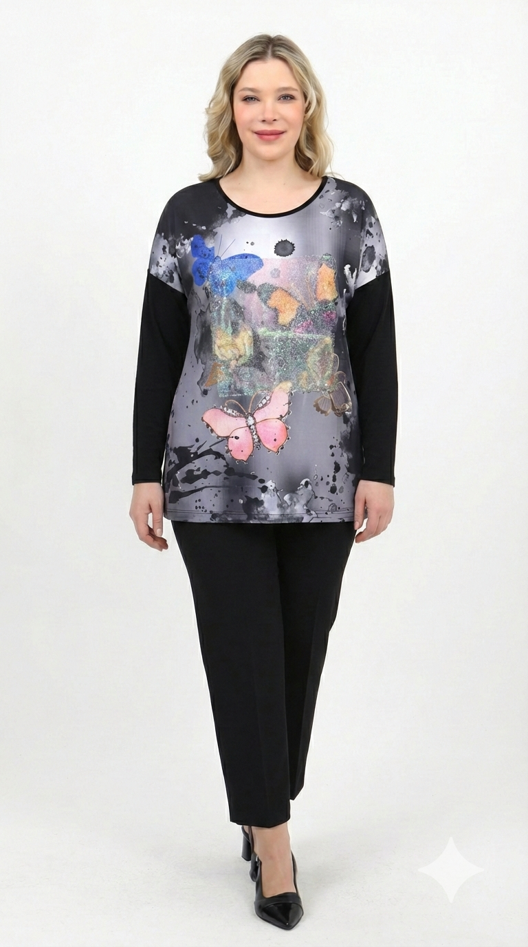 Dijital Baskılı  Bluz - 293