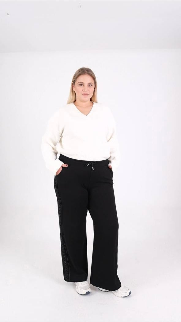 Deri Şeritli Bol Paça Oysho Pantolon- 785