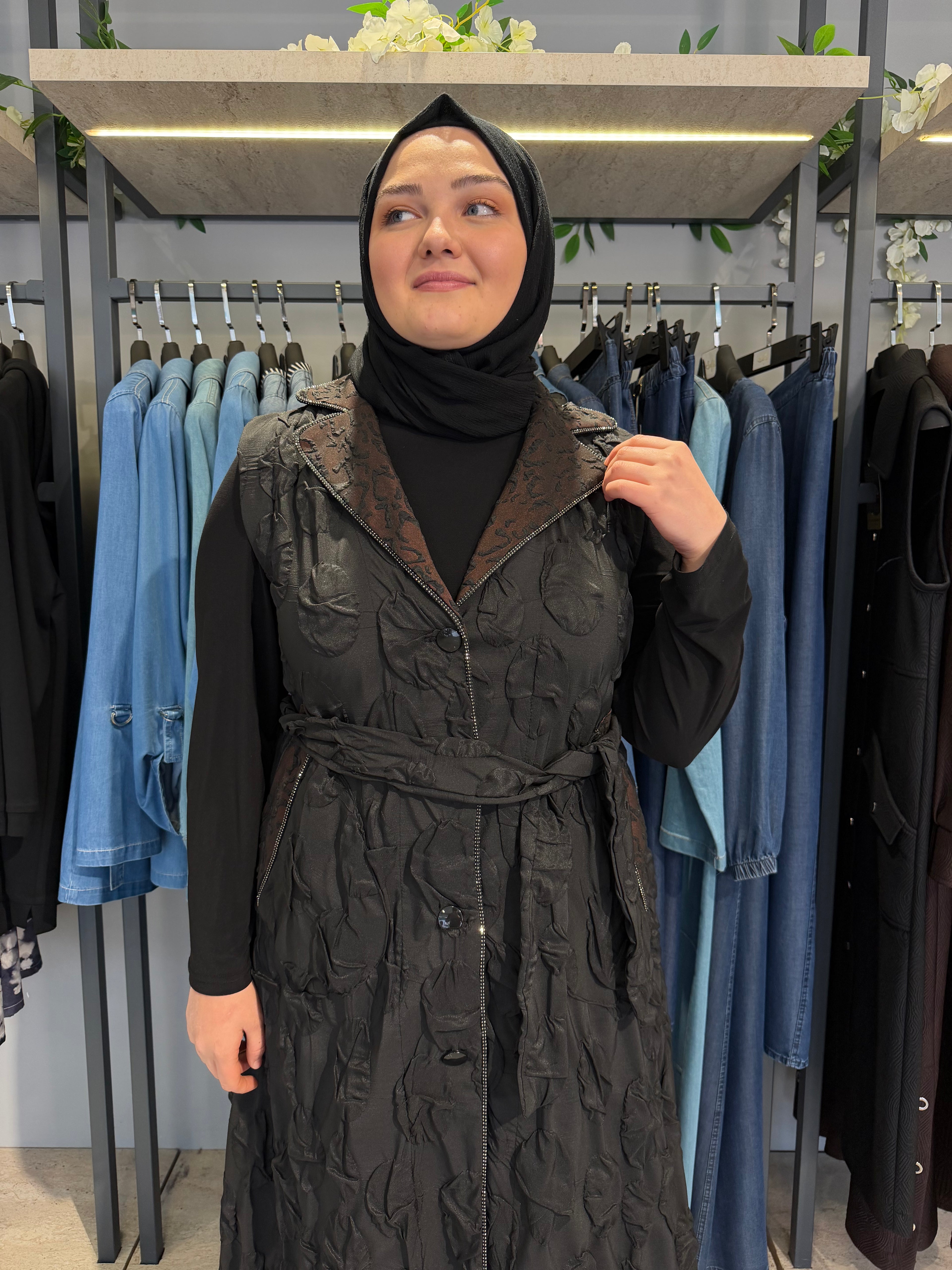 Düğmeli Uzun Yelek - 1231