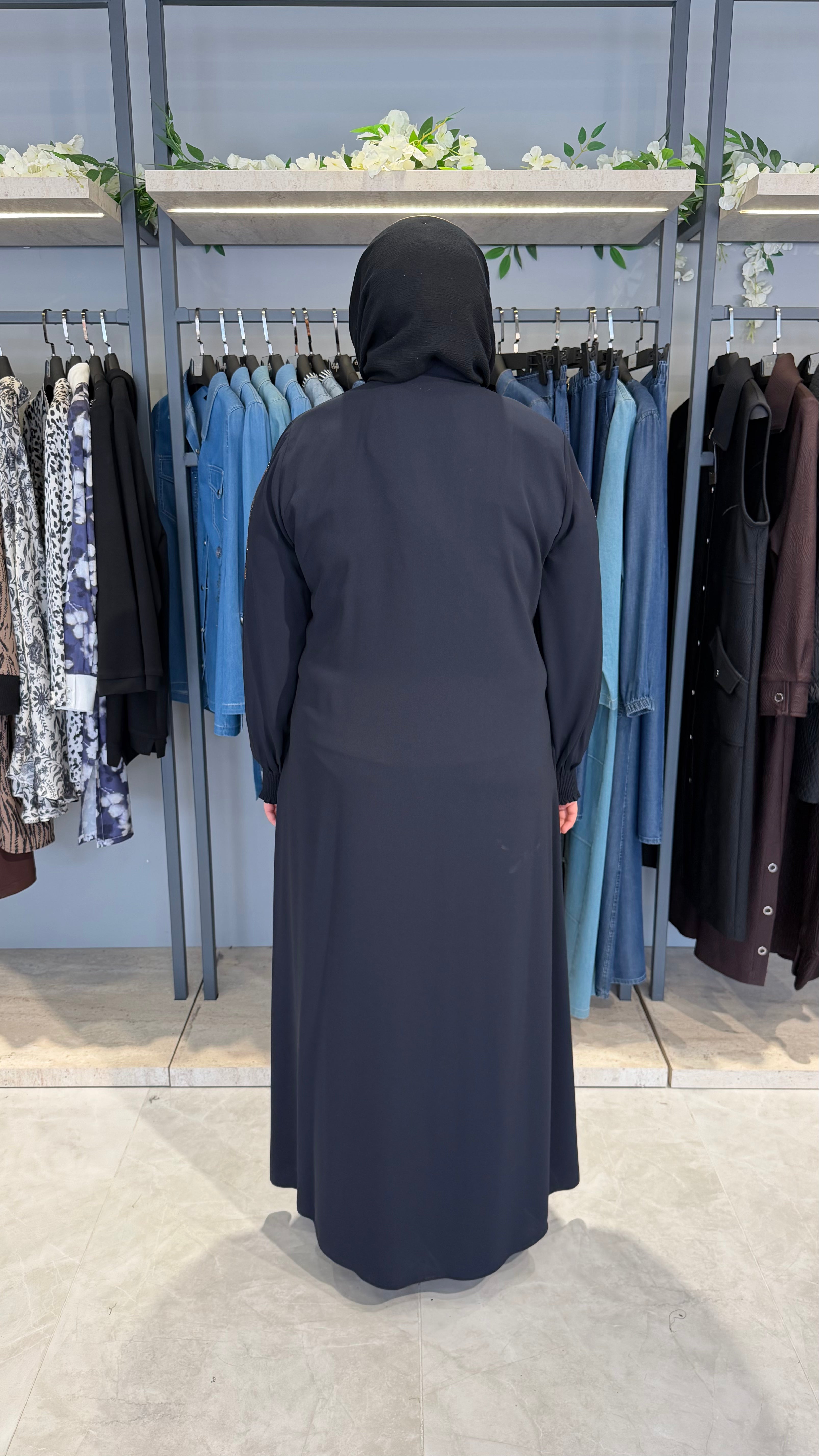 Kolu Lastikli Kravatlı İpek Ferace - 3135