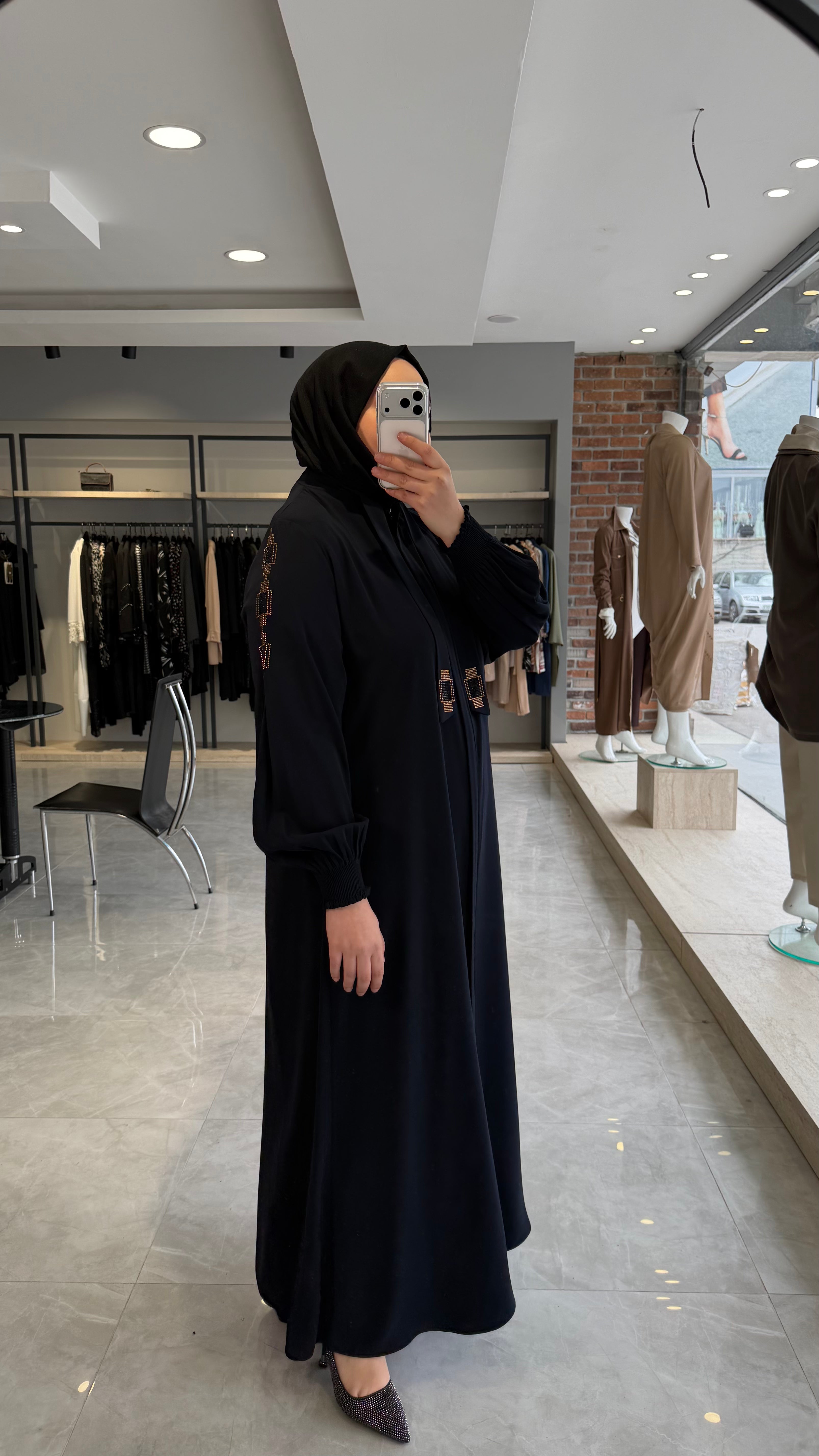 Kolu Lastikli Kravatlı İpek Ferace - 3135