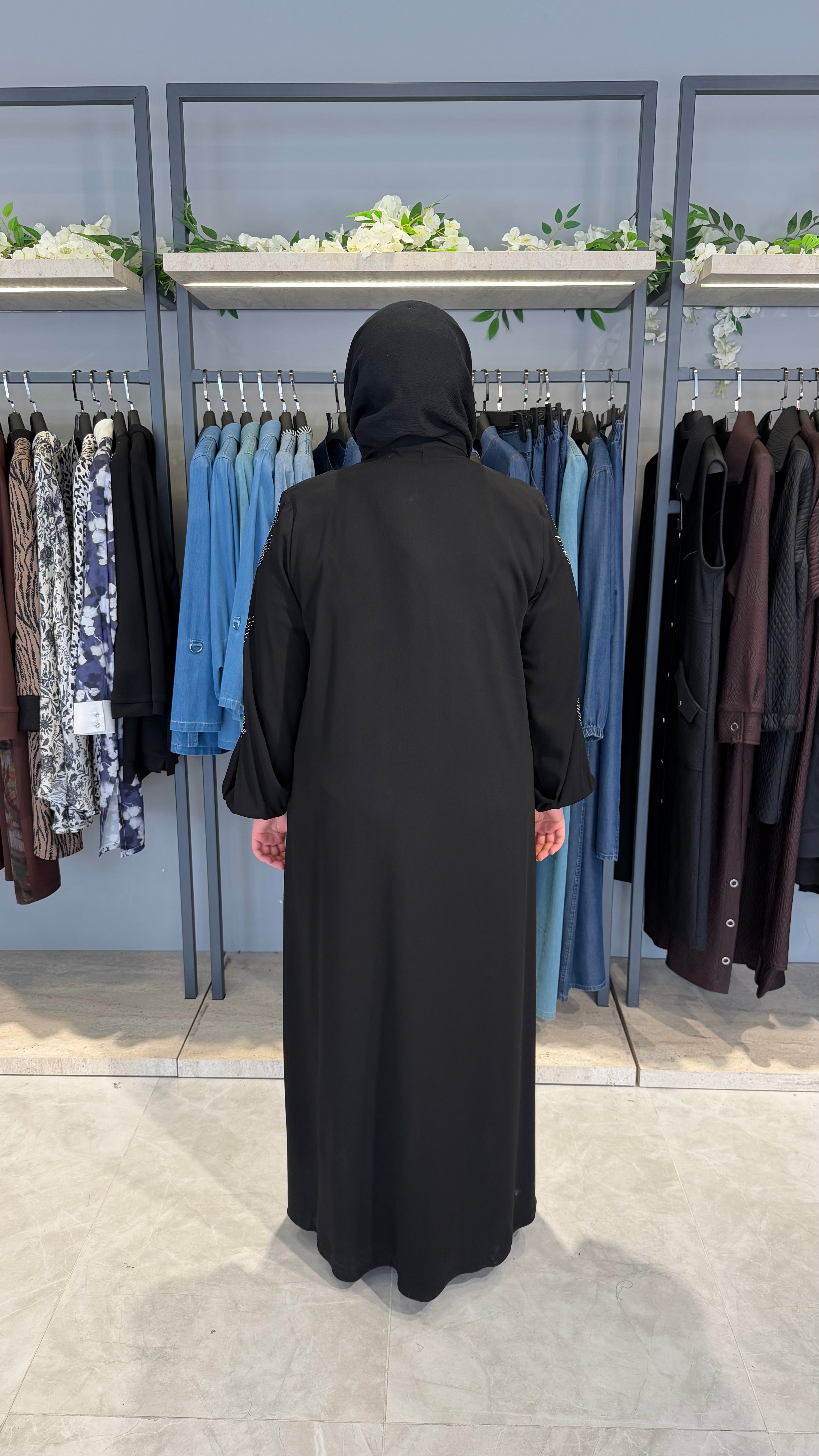 Yakası Kravatlı İpek Ferace - 3047