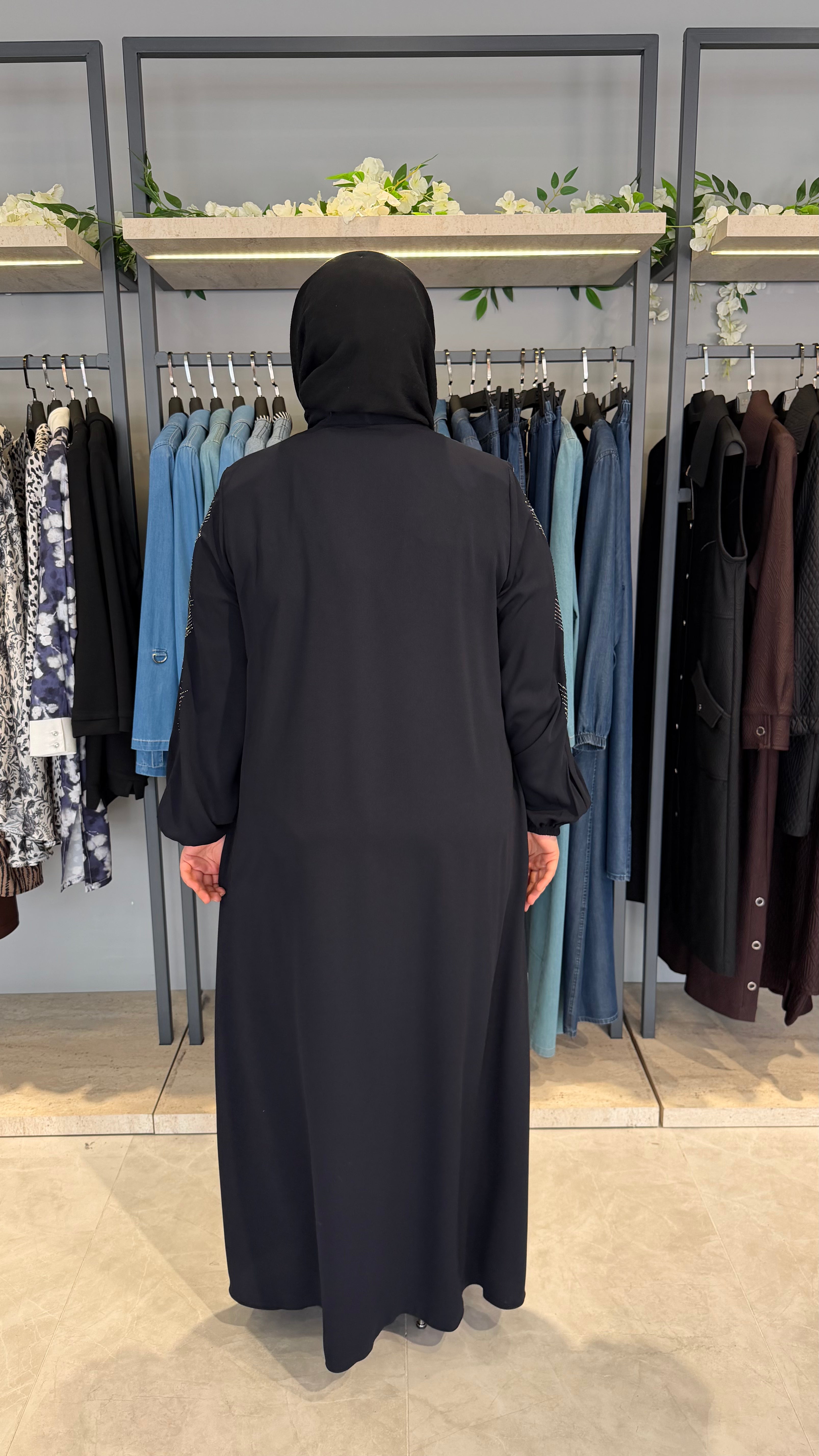 Yakası Kravatlı İpek Ferace - 3047