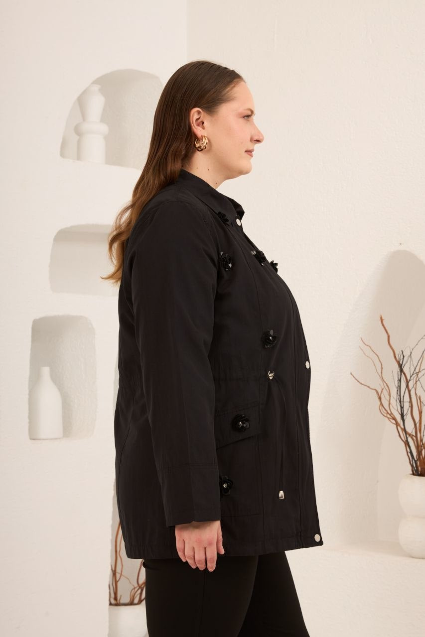 Çiçek Payetli Kısa Trenç Kaban - 9854