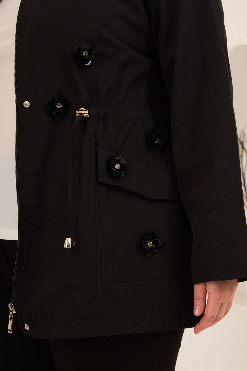 Çiçek Payetli Kısa Trenç Kaban - 9854