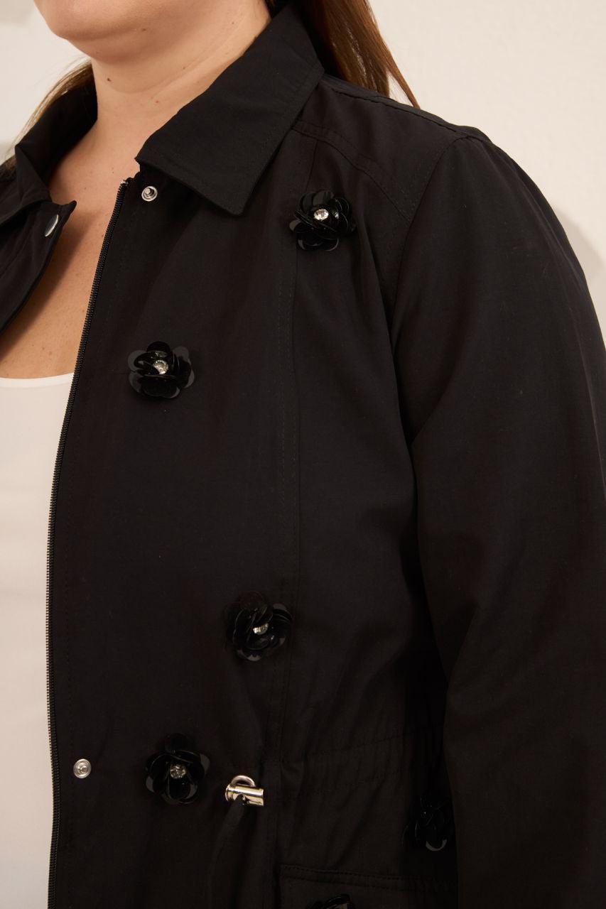 Çiçek Payetli Kısa Trenç Kaban - 9854