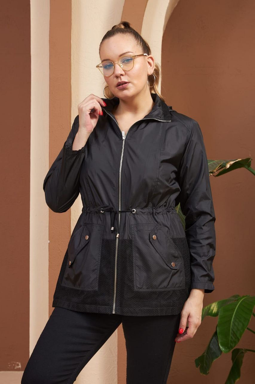 Kapüşonlu File Trenç - 9941