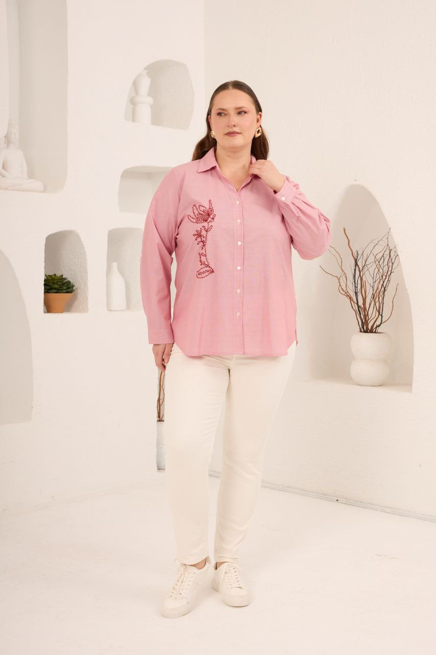 Nakış İşlemeli Cotton Gömlek - 6802