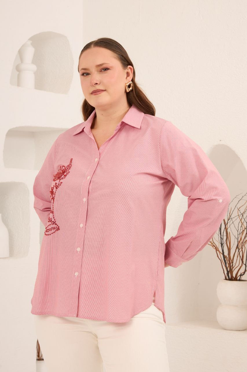 Nakış İşlemeli Cotton Gömlek - 6802