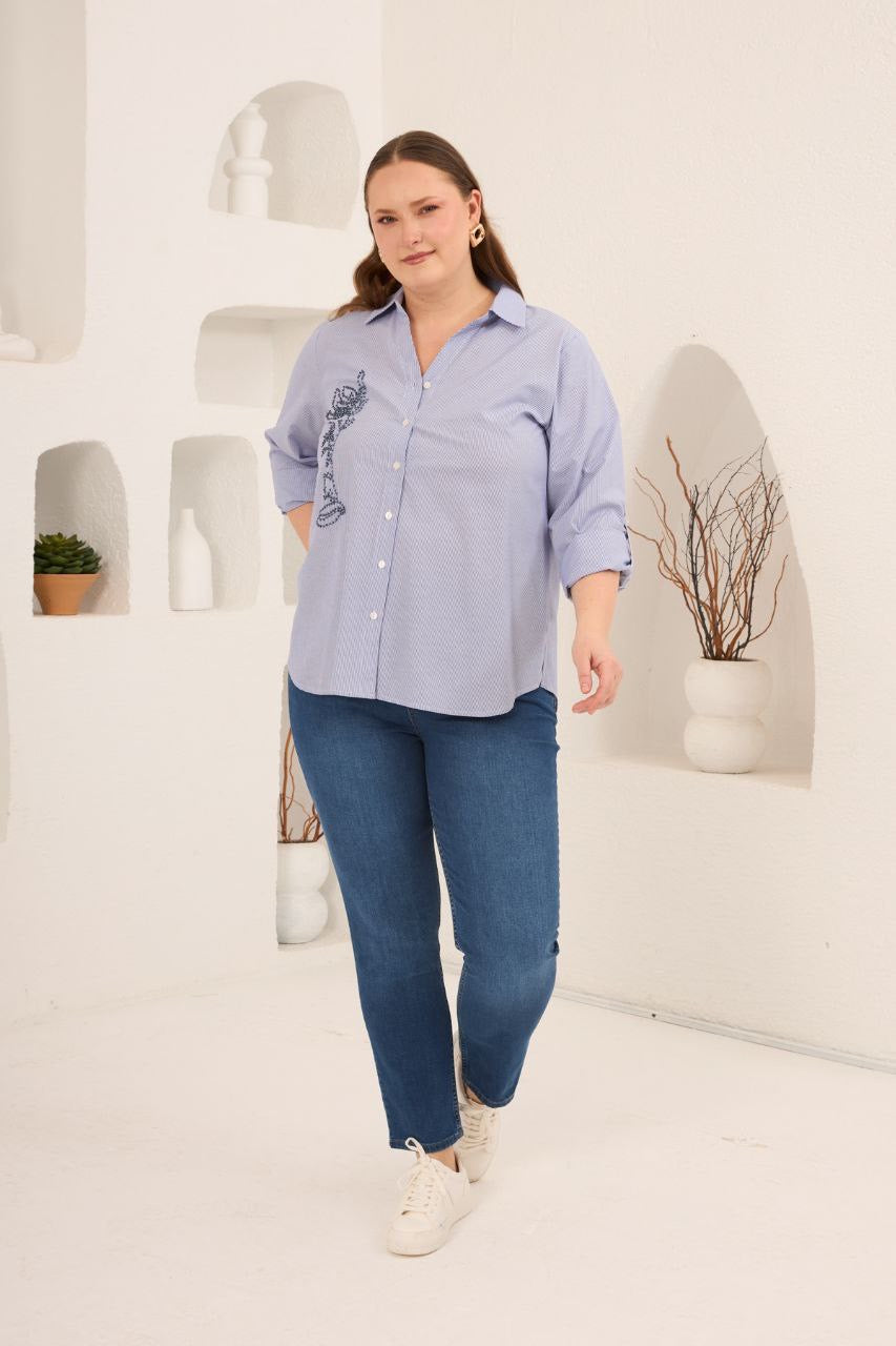 Nakış İşlemeli Cotton Gömlek - 6802