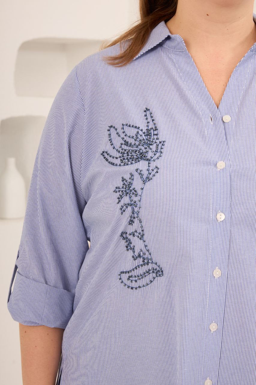 Nakış İşlemeli Cotton Gömlek - 6802