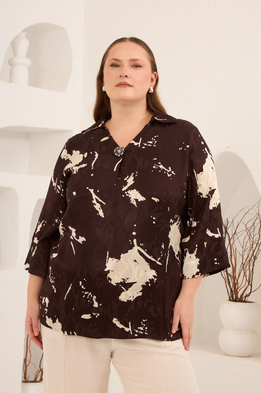 Desenli Pamuk Jakar Bluz - 6857