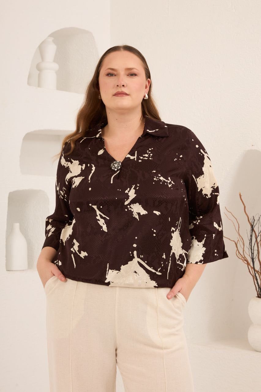 Desenli Pamuk Jakar Bluz - 6857