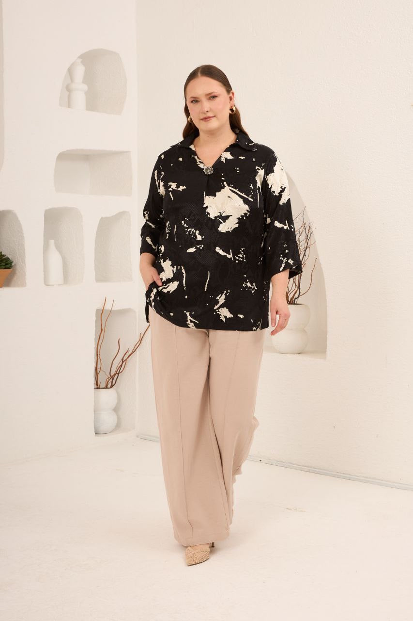 Desenli Pamuk Jakar Bluz - 6857