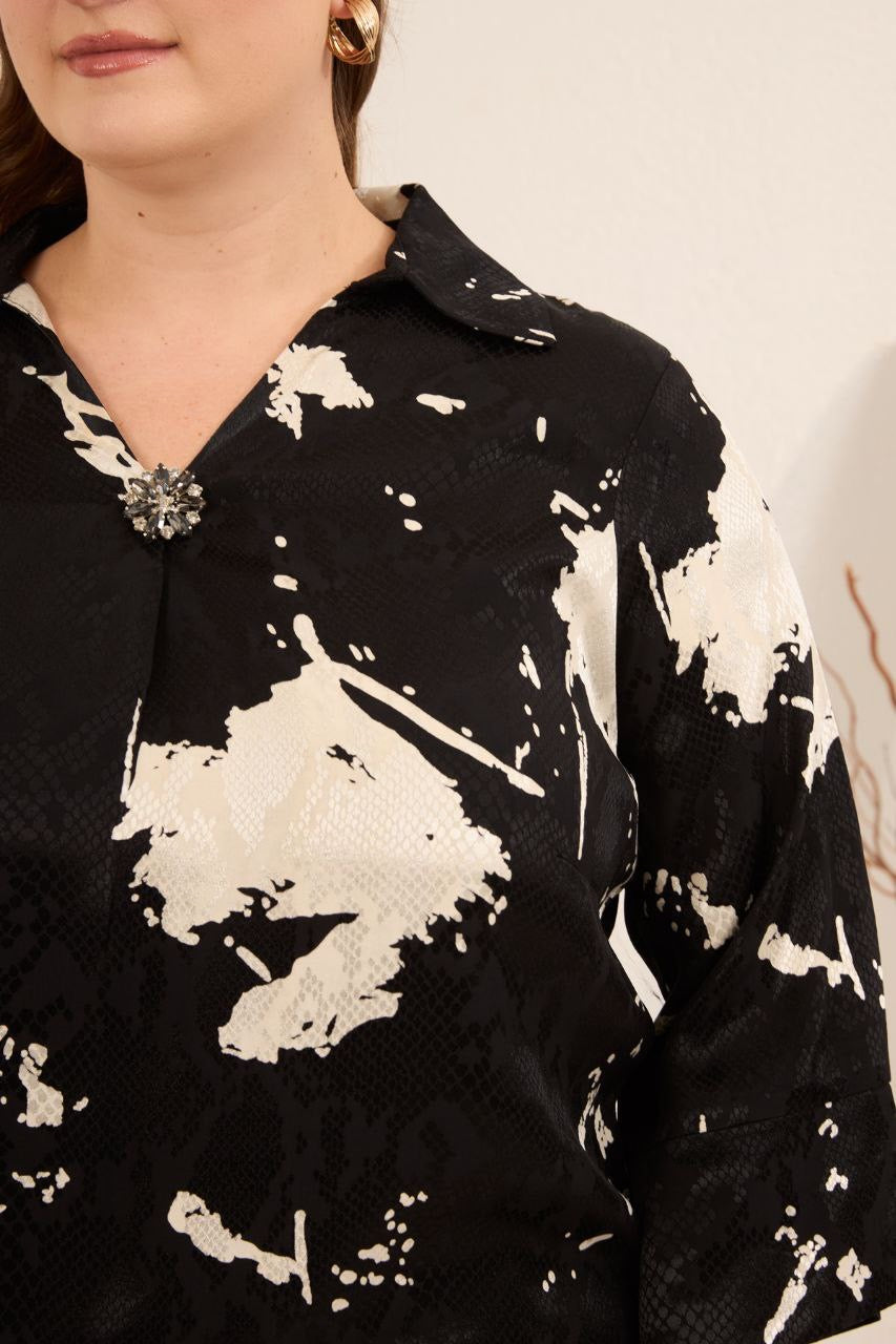 Desenli Pamuk Jakar Bluz - 6857