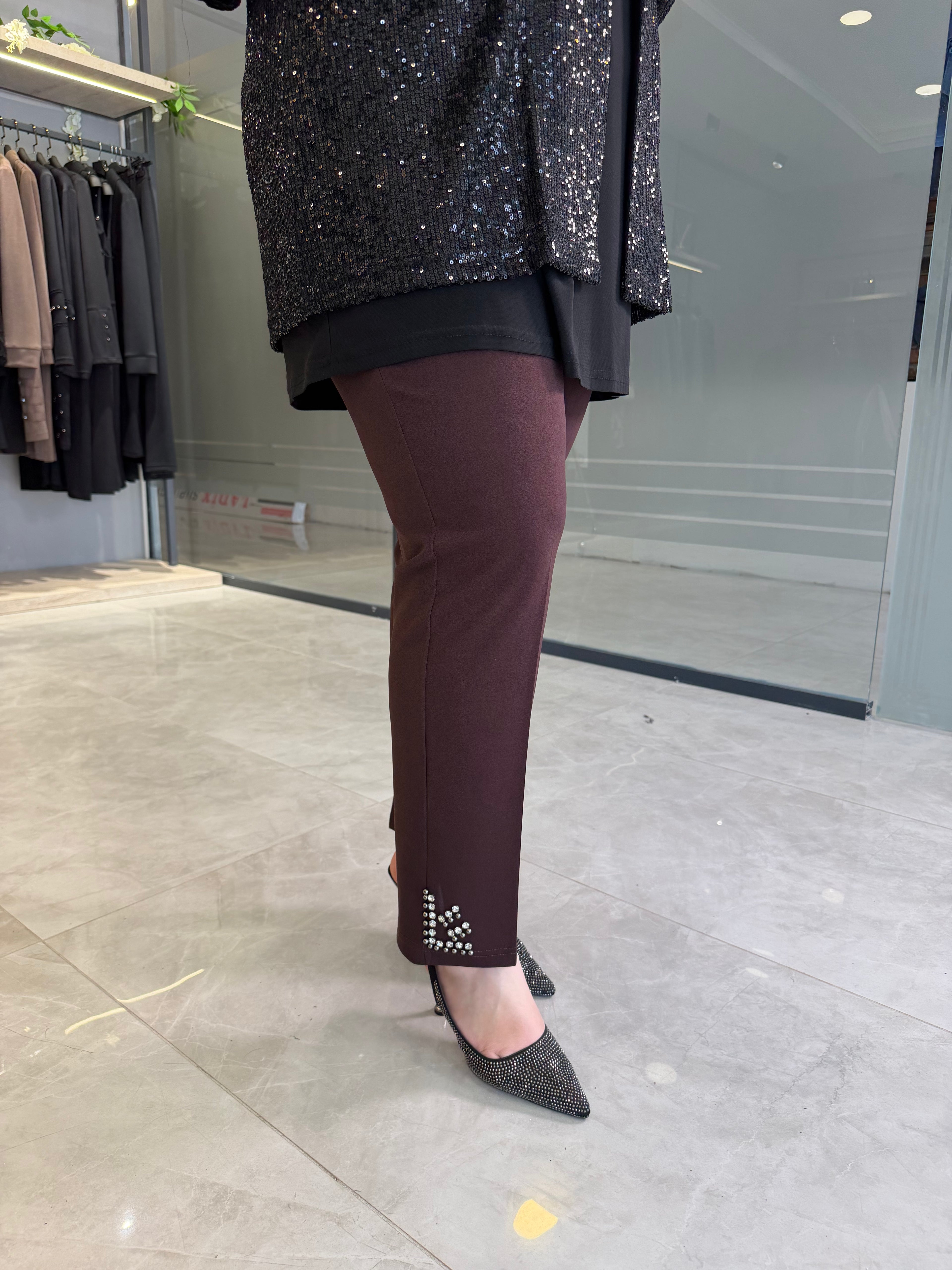 Beyoğlu Taşlı Scuba Krep Pantolon - 2313