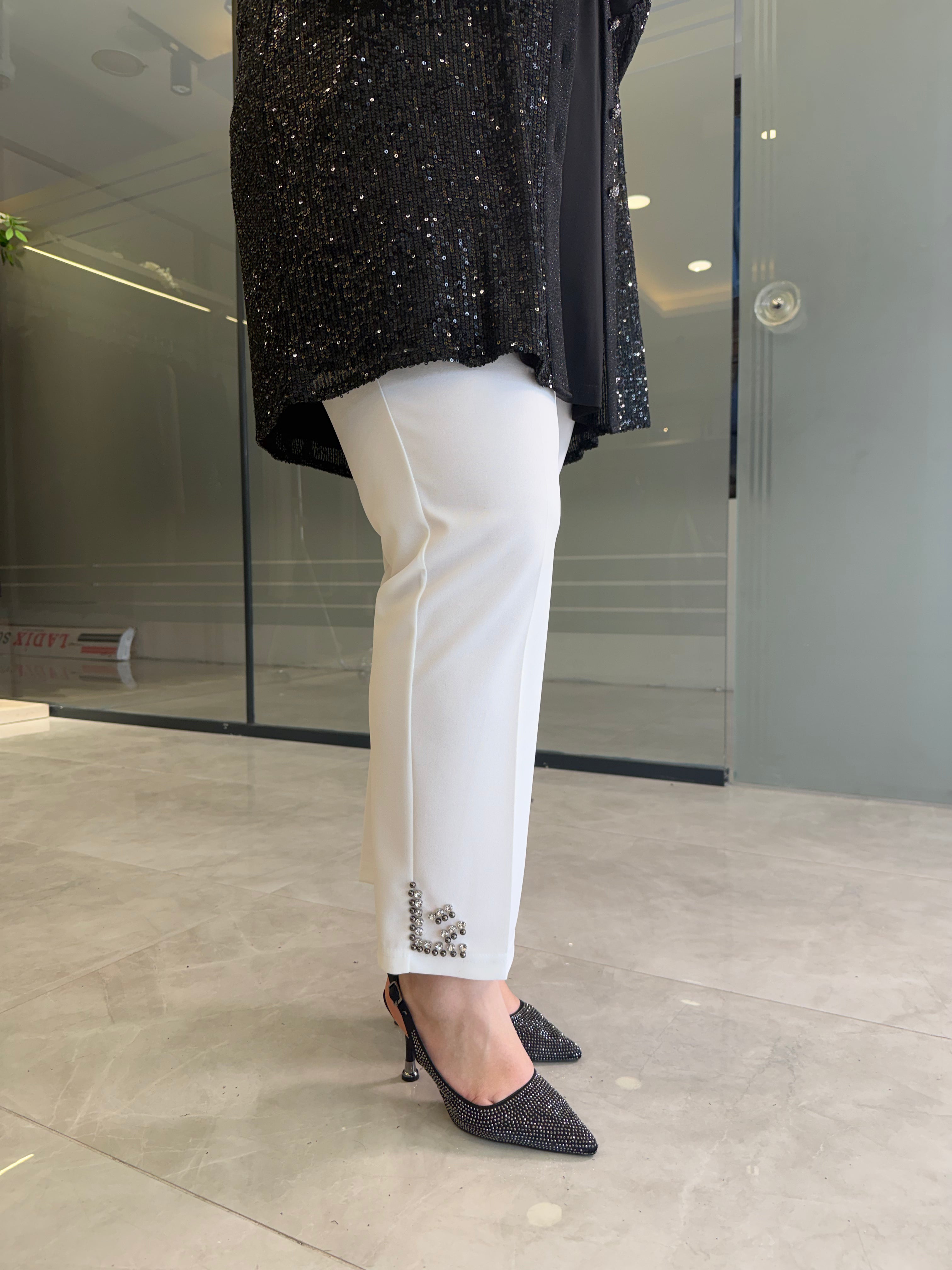 Beyoğlu Taşlı Scuba Krep Pantolon - 2313