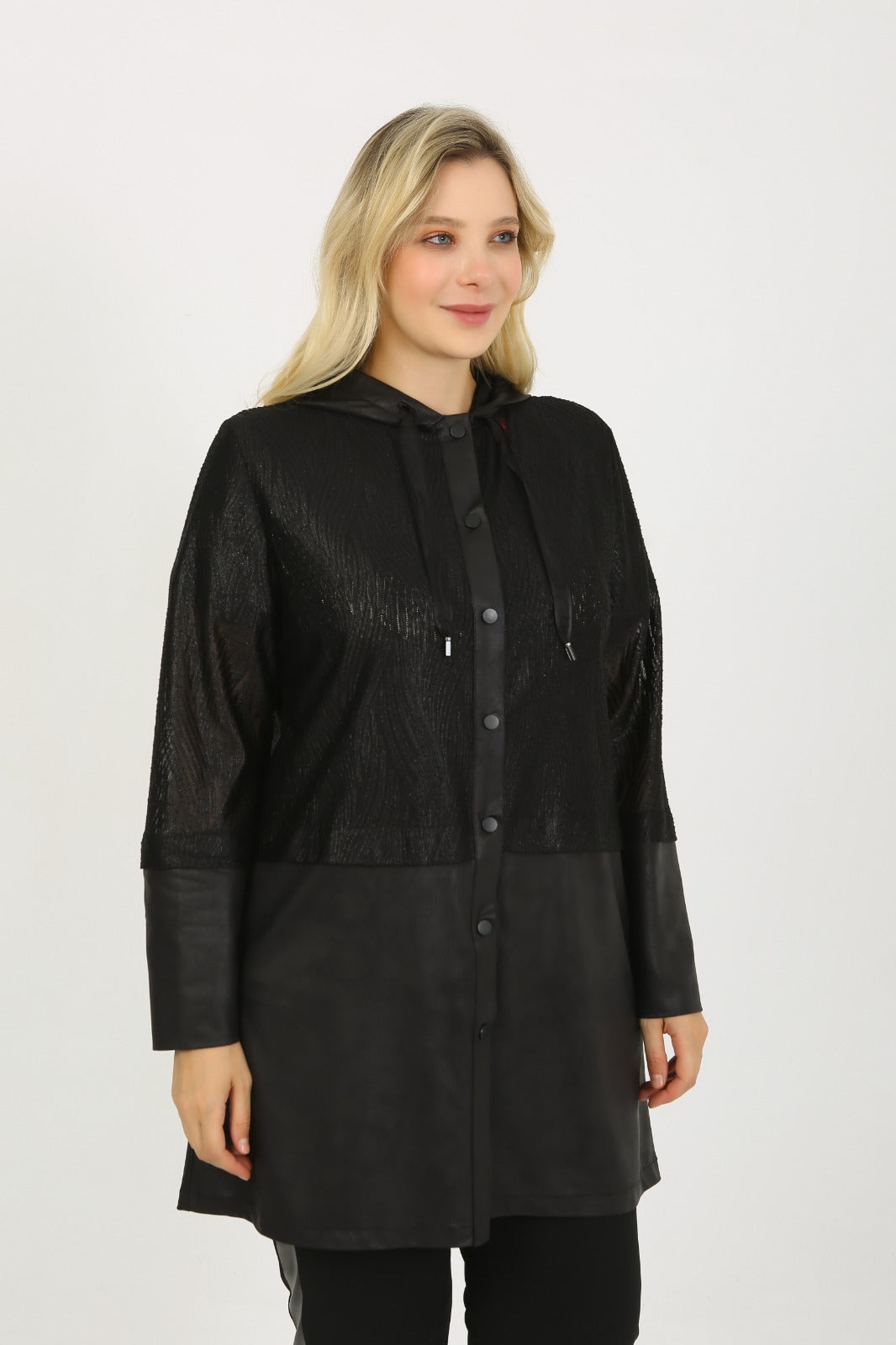 Kapüşonlu Deri Kombinli İkili Takım - 6082