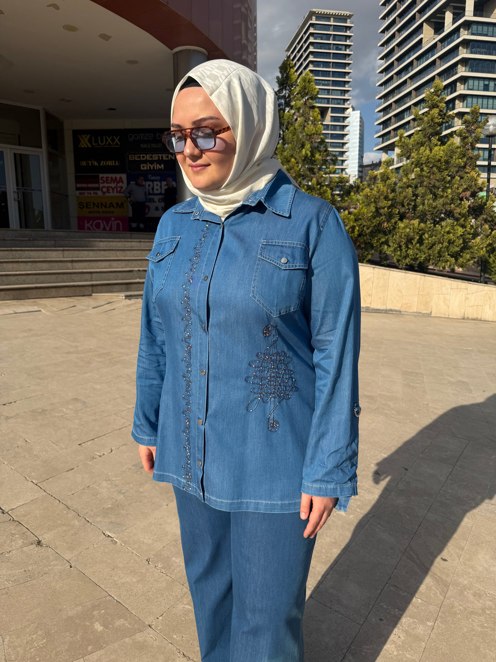 Lase İşlemeli Tensel Kot Gömlek  - 503