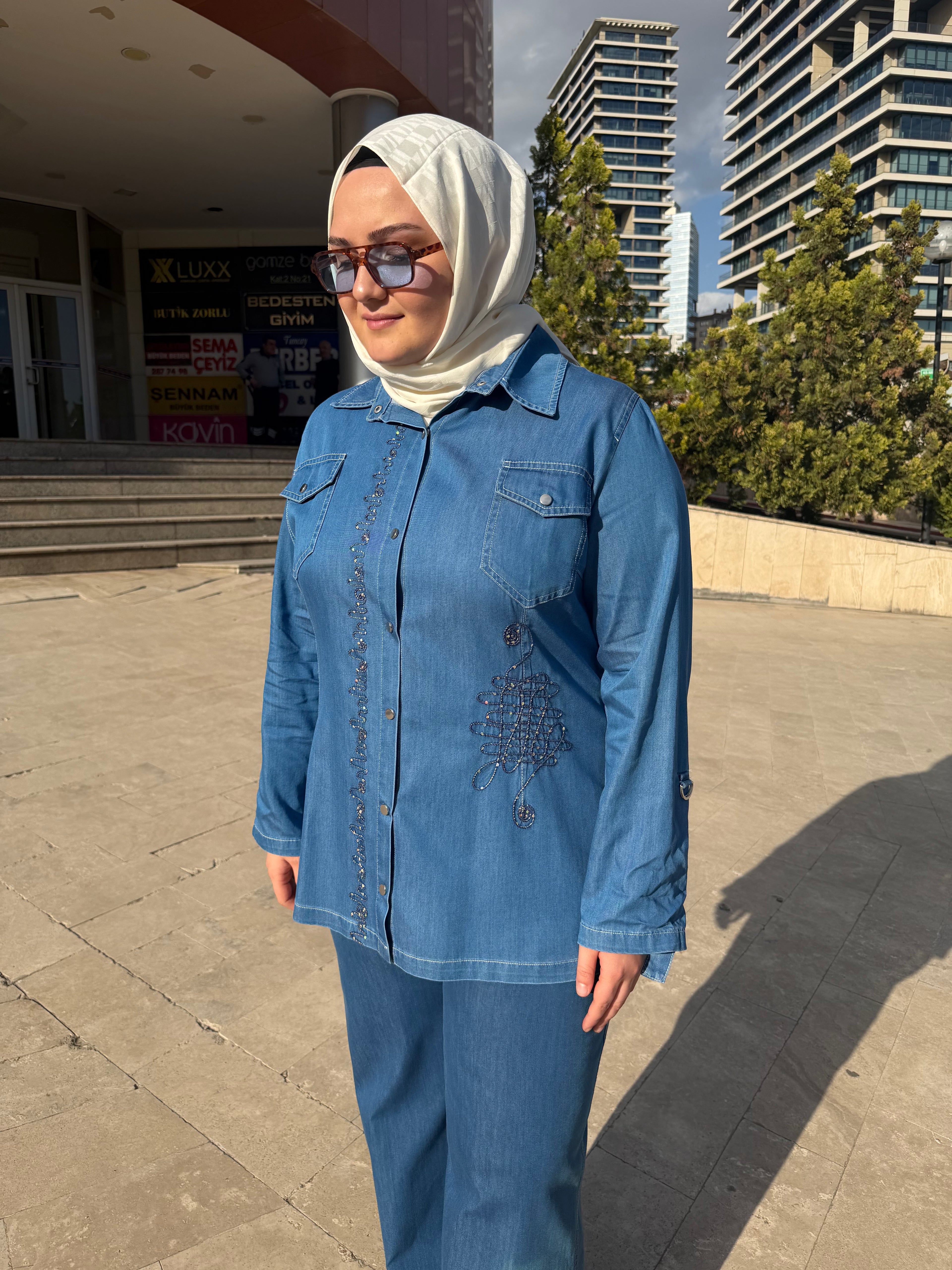 Lase İşlemeli Tensel Kot Gömlek  - 503