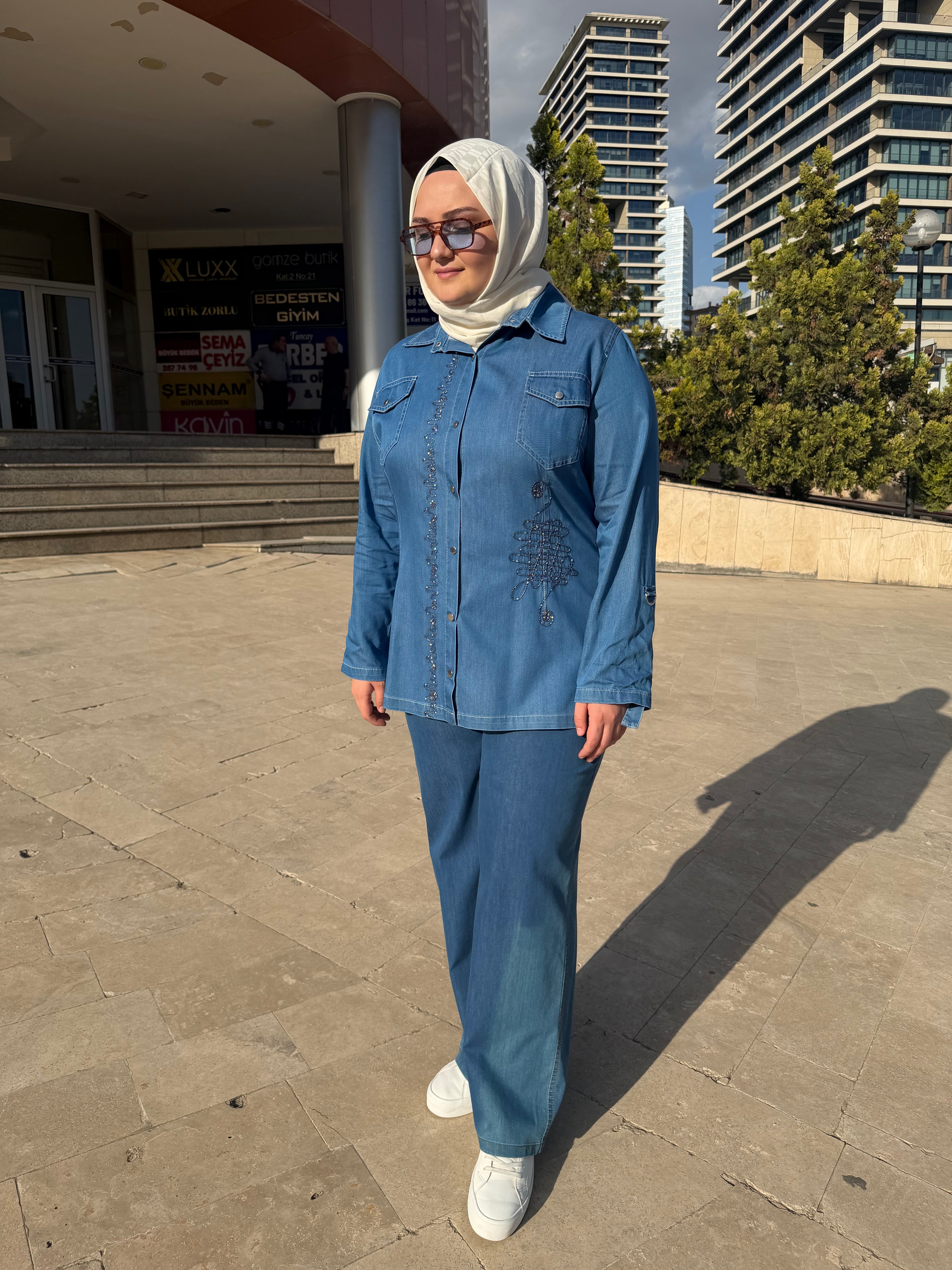 Lase İşlemeli Tensel Kot Gömlek  - 503