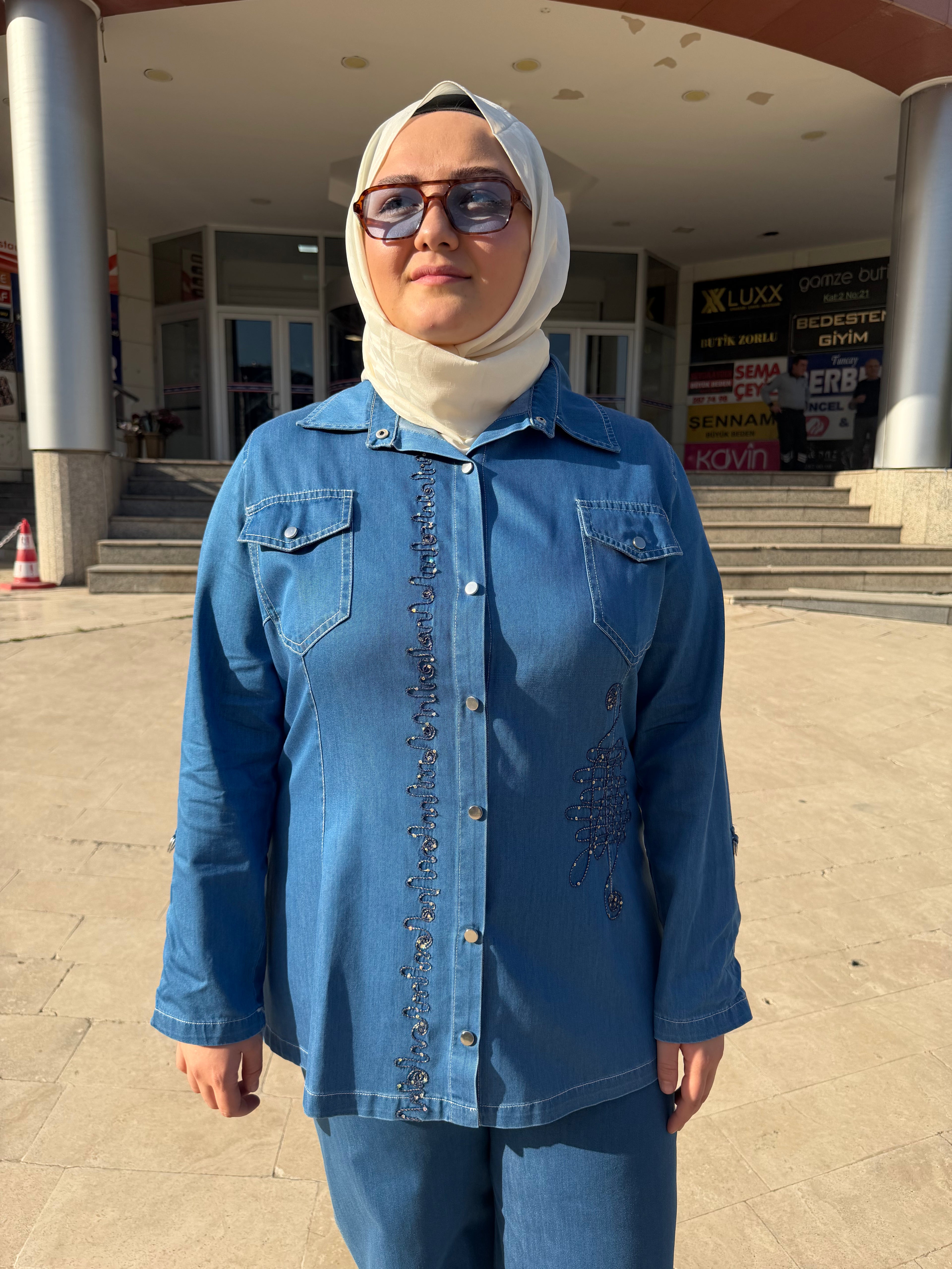 Lase İşlemeli Tensel Kot Gömlek  - 503