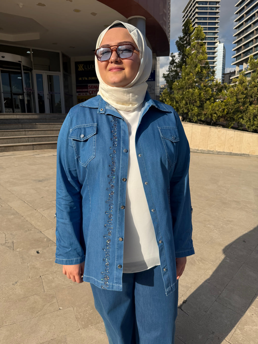 Lase İşlemeli Tensel Kot Gömlek  - 503