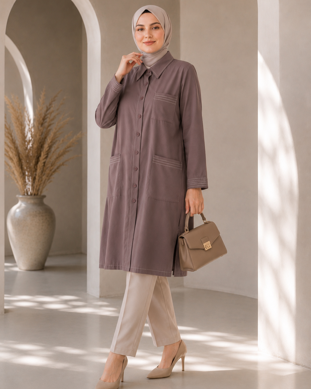 Üç Cepli %100 Modal Tunik  - 25217