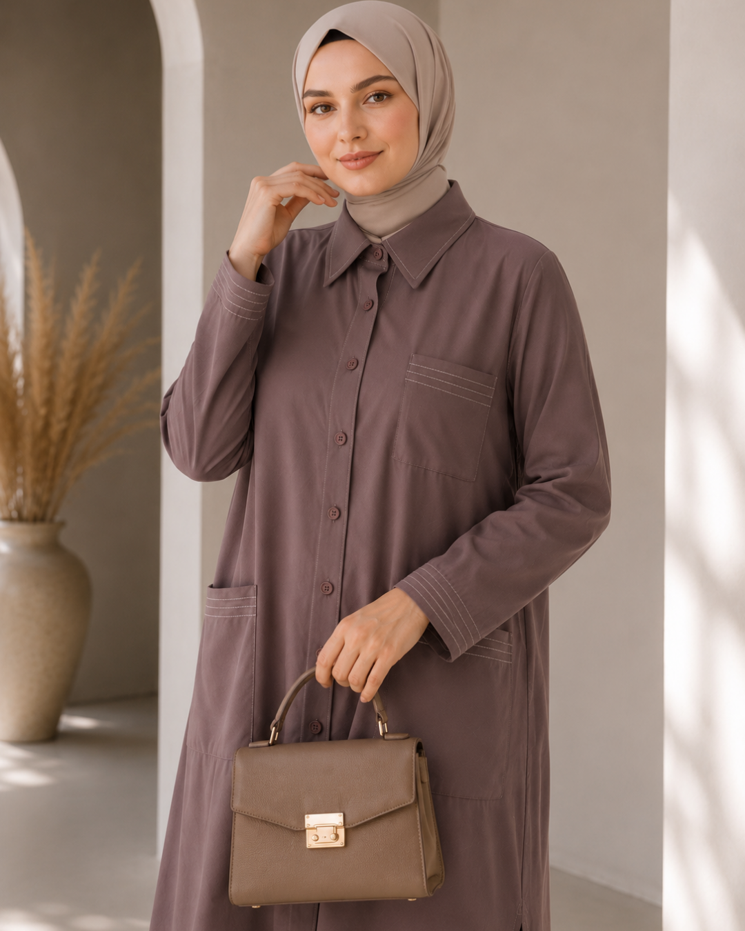 Üç Cepli %100 Modal Tunik  - 25217