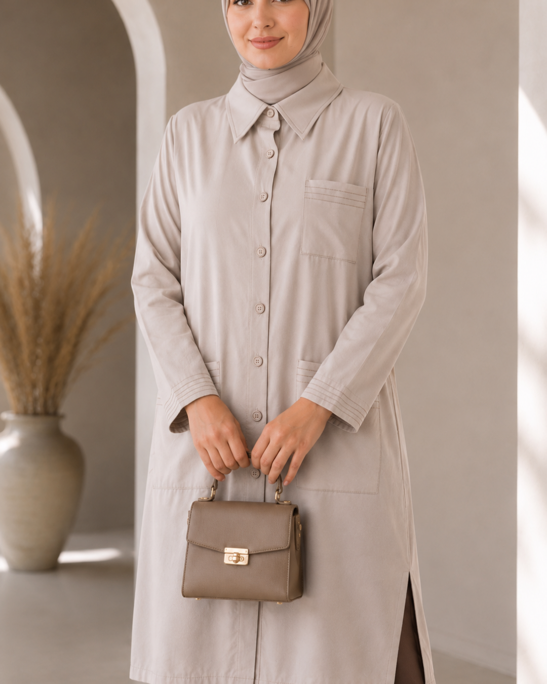 Üç Cepli %100 Modal Tunik  - 25217