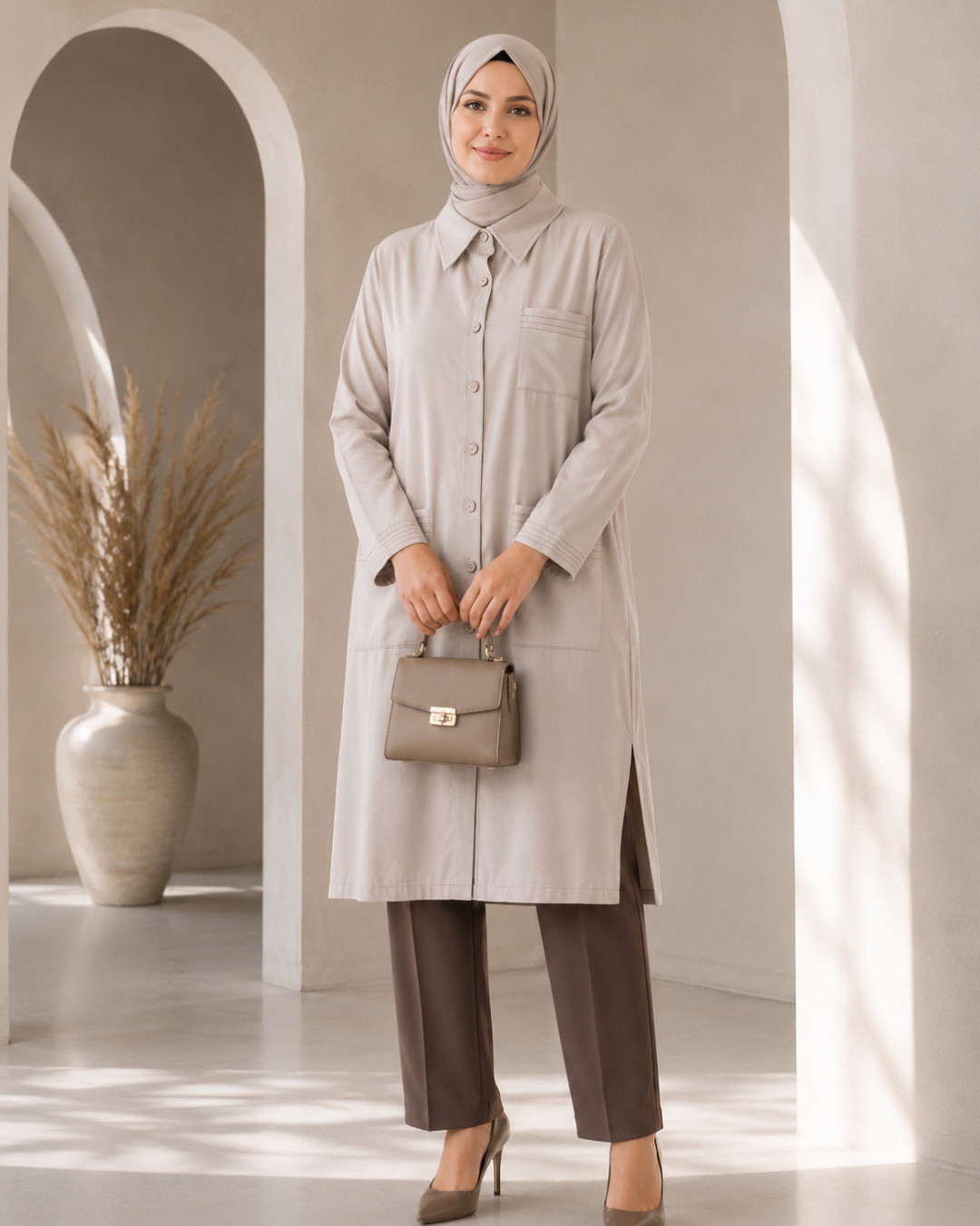 Üç Cepli %100 Modal Tunik  - 25217