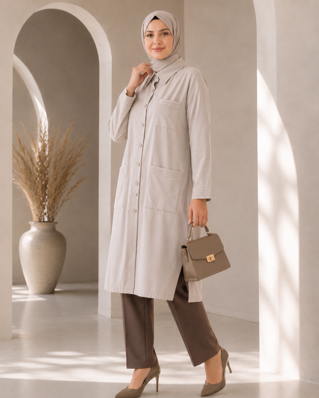 Üç Cepli %100 Modal Tunik  - 25217