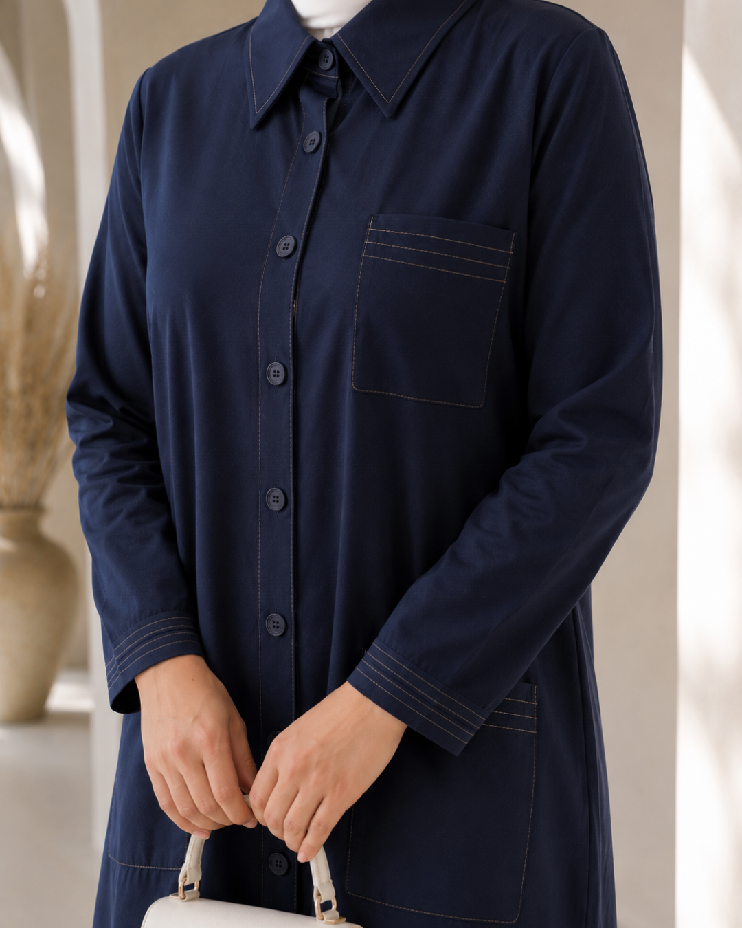 Üç Cepli %100 Modal Tunik  - 25217