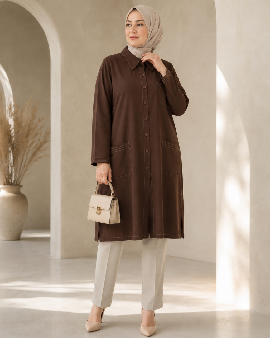 Üç Cepli %100 Modal Tunik  - 25217