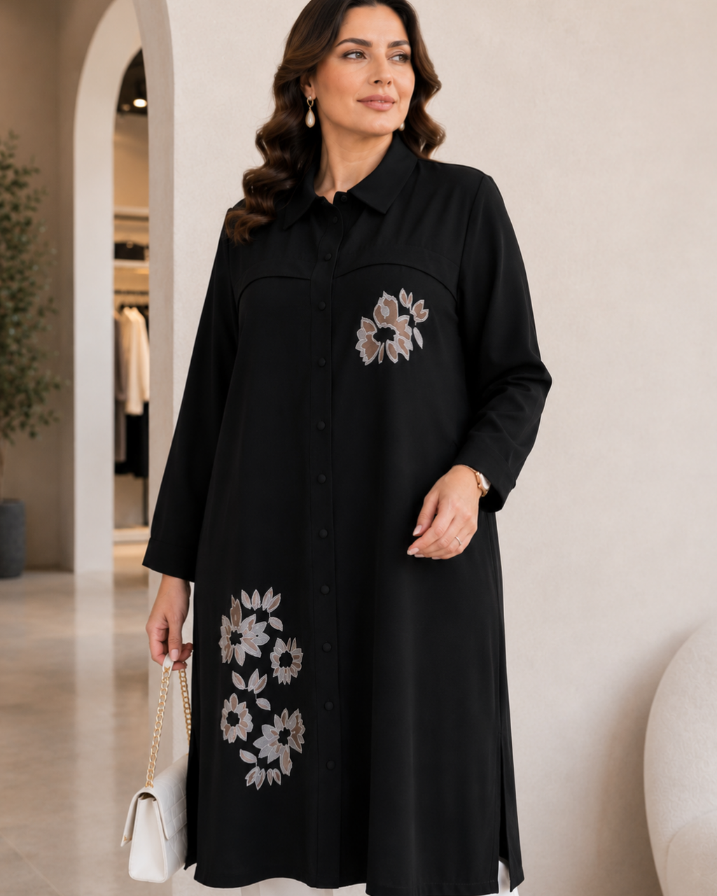 Çiçek Baskılı Krep Gömlek - 25212