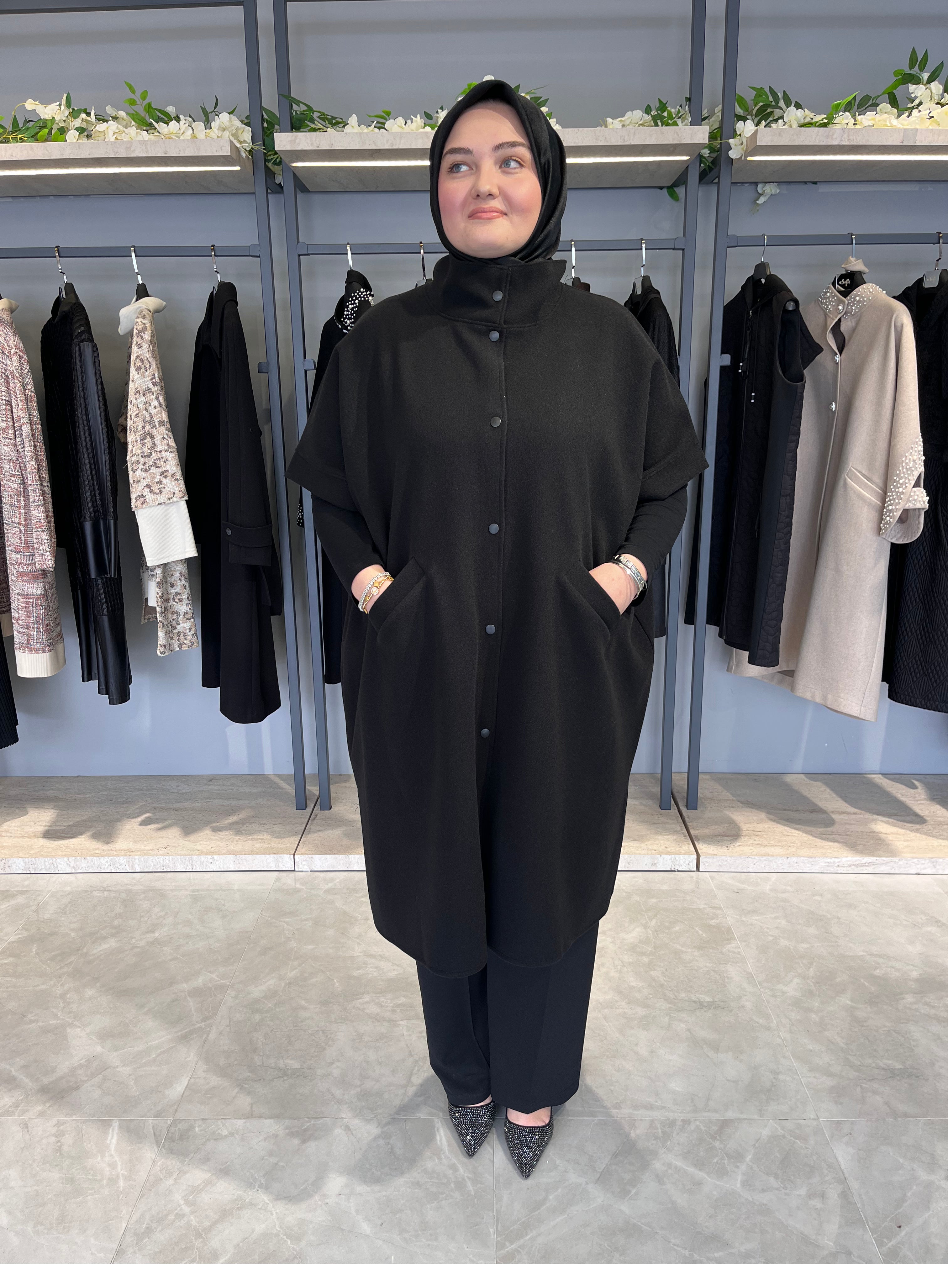 Dik Yaka Önü Çıtçıtlı Kaşe Panço  - 510