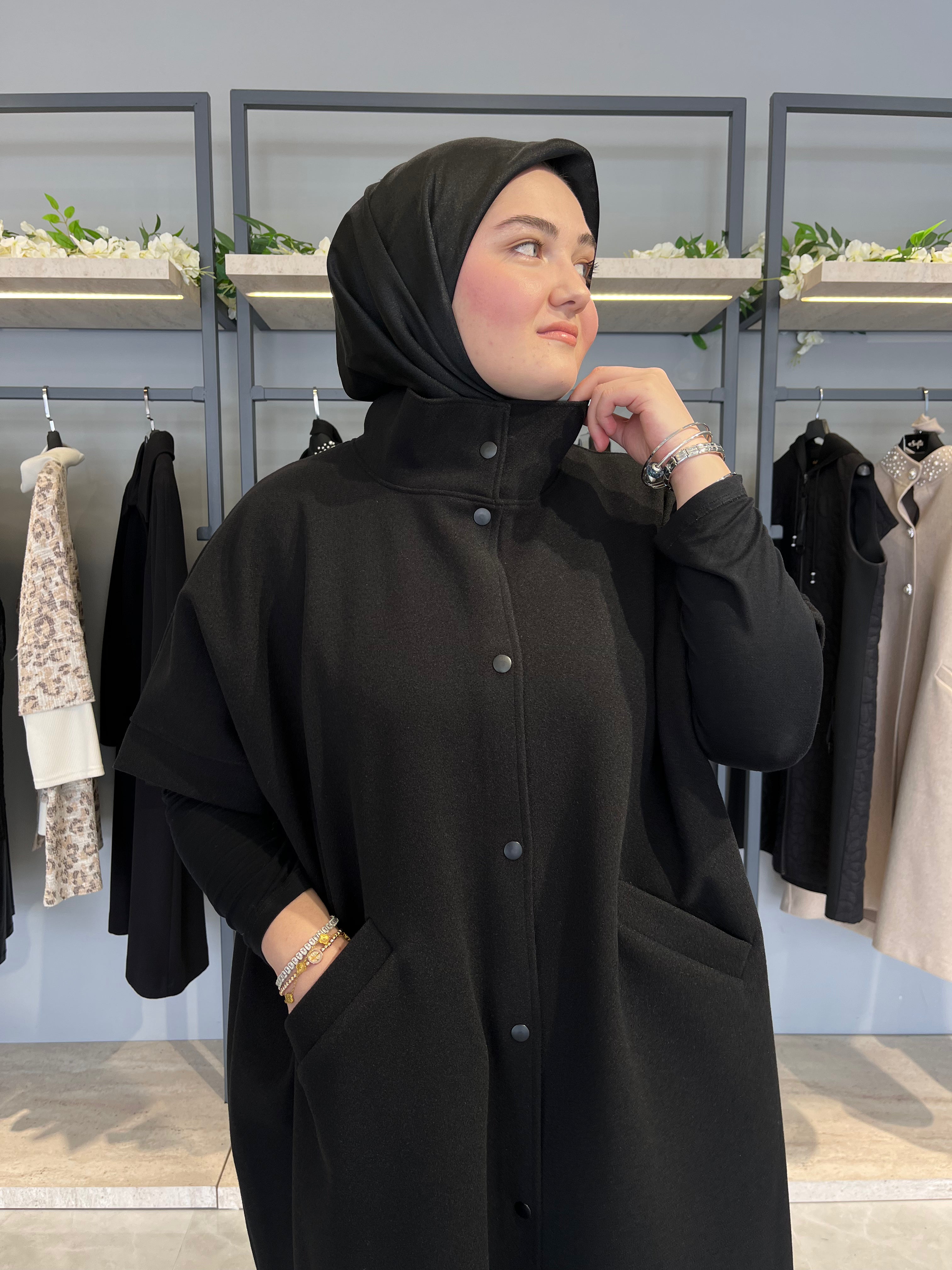 Dik Yaka Önü Çıtçıtlı Kaşe Panço  - 510