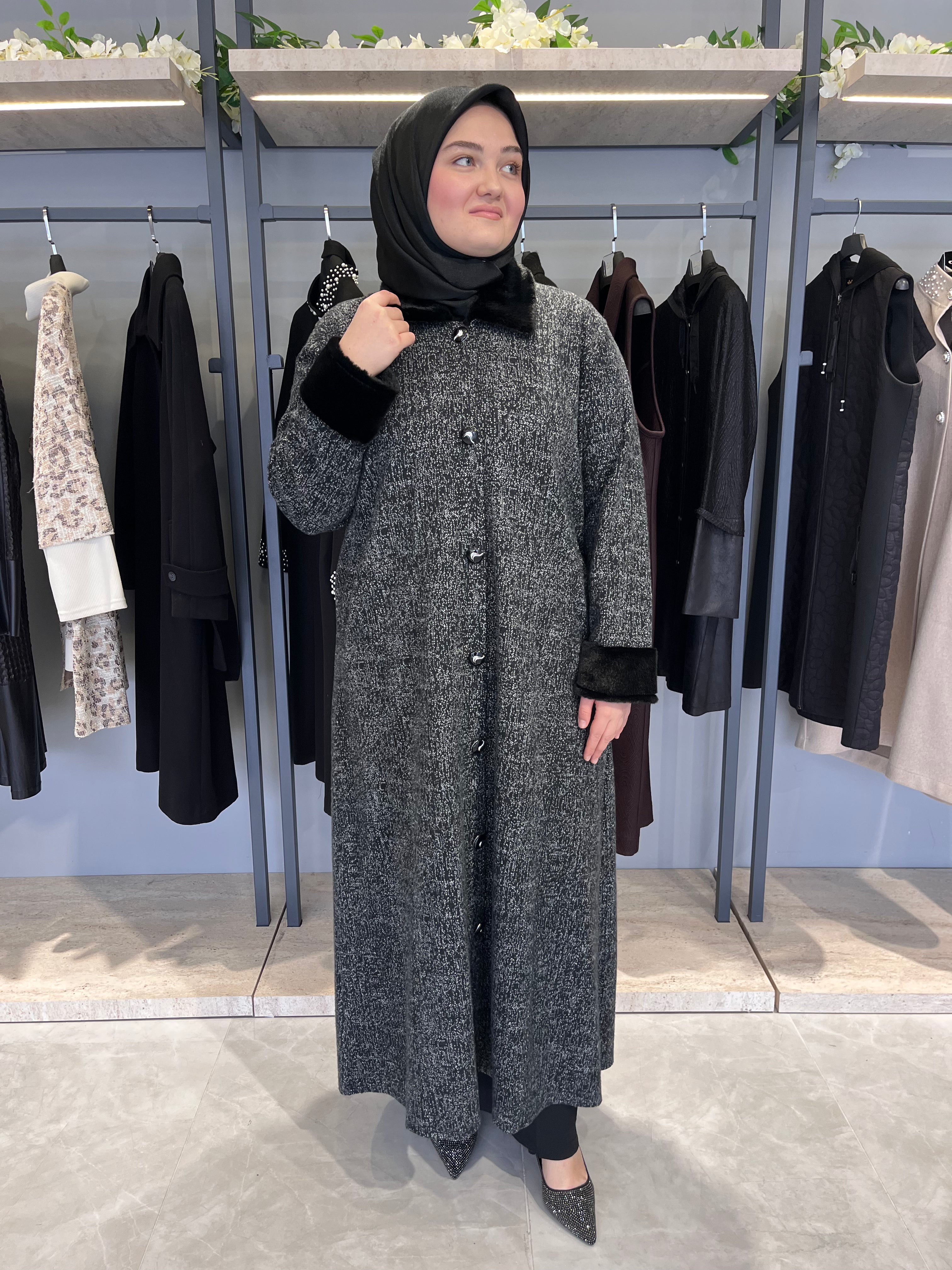 Önü Düğmeli Cam Kırığı Astarsız Manto - 2631