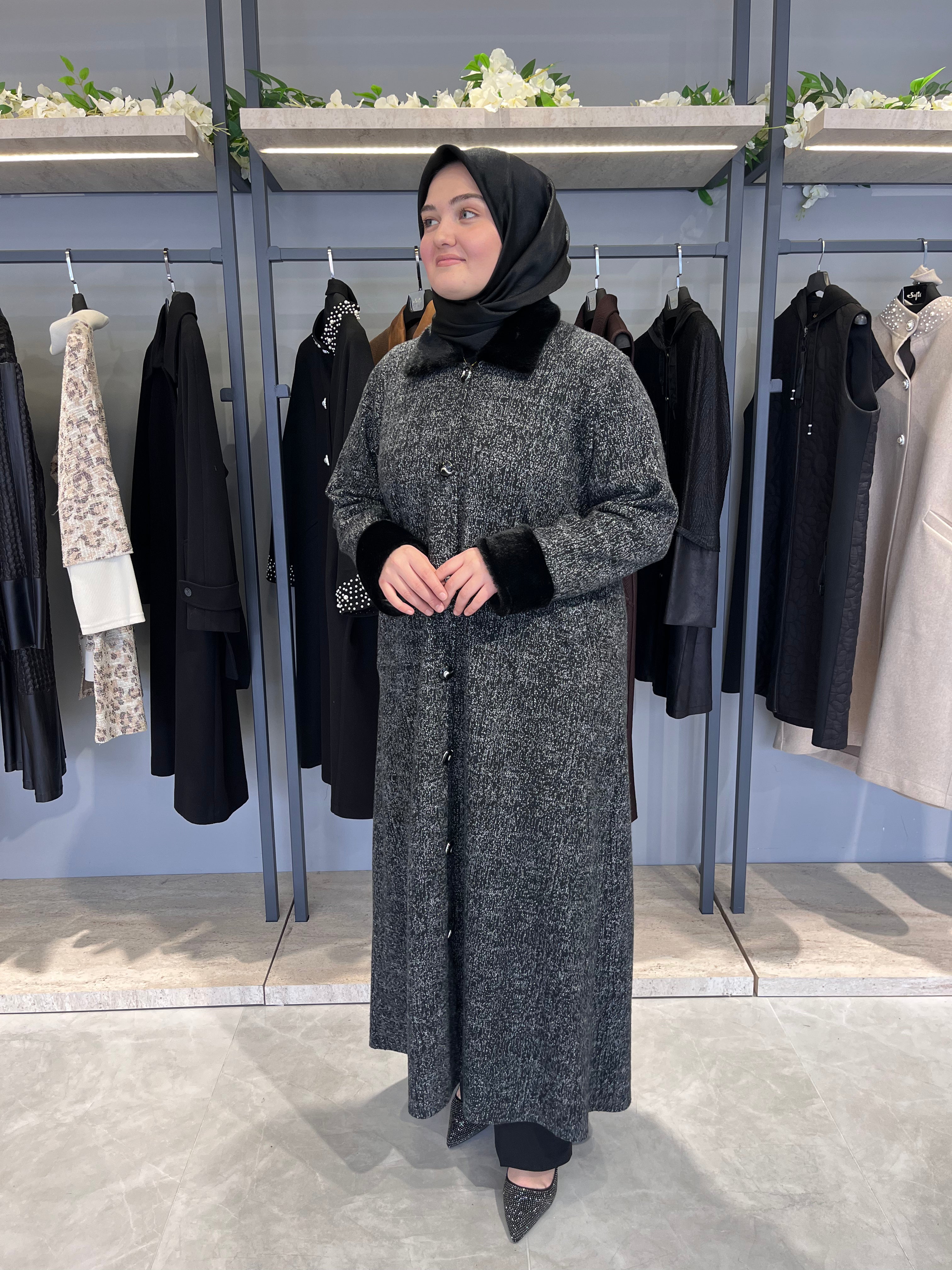 Önü Düğmeli Cam Kırığı Astarsız Manto - 2631