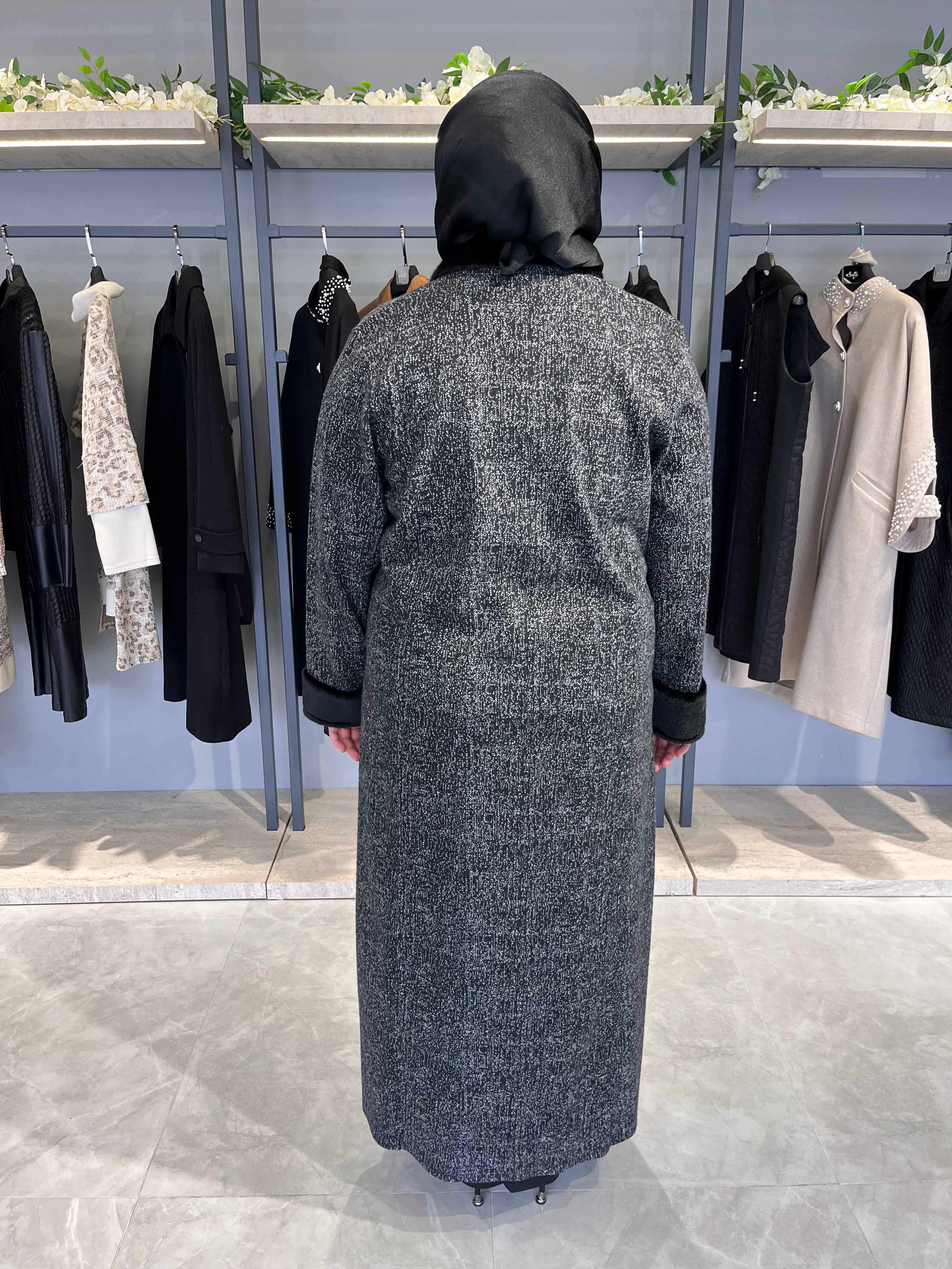 Önü Düğmeli Cam Kırığı Astarsız Manto - 2631