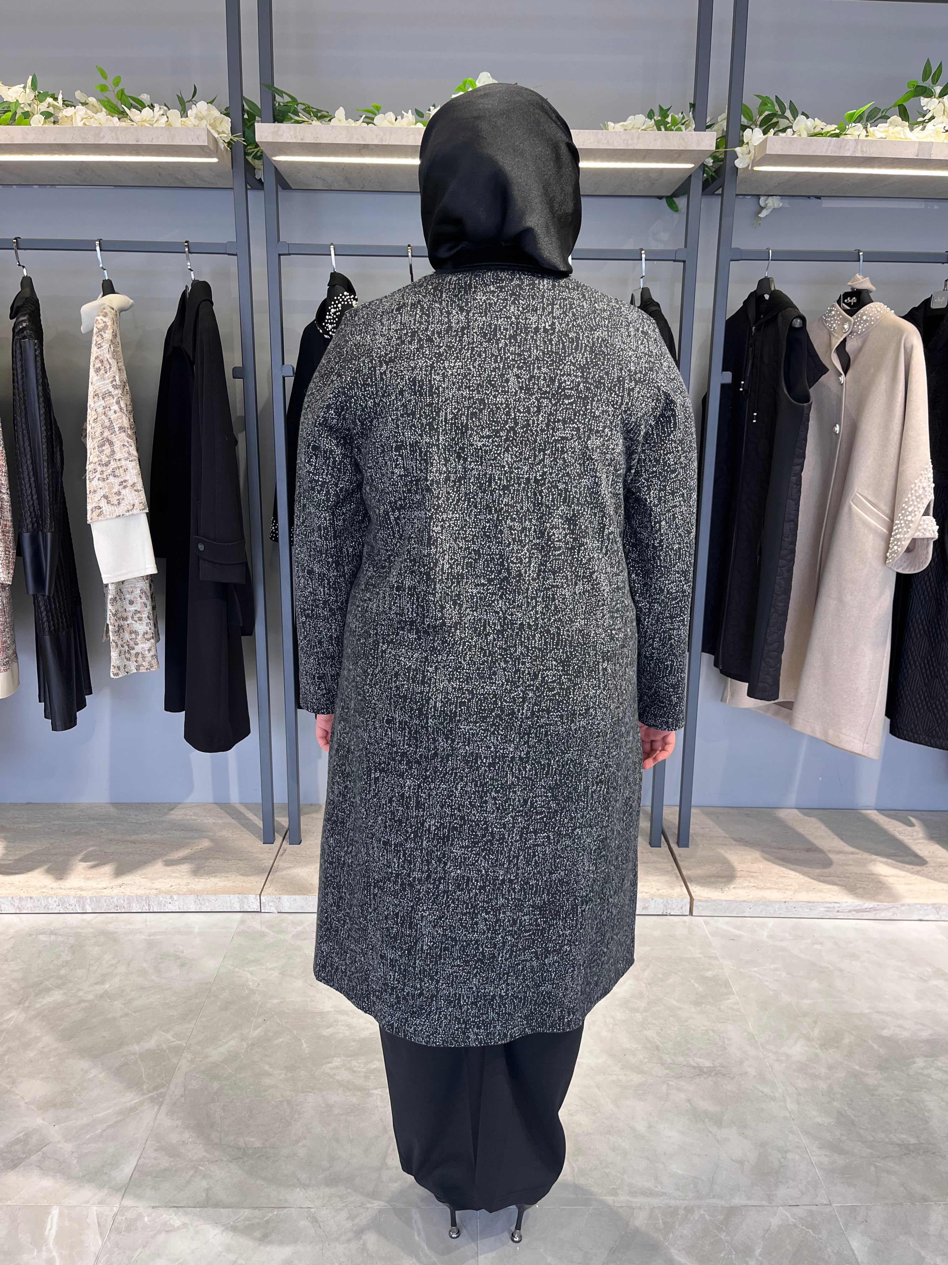 Göğüs ve Cebi Kürklü Cam Kırığı Astarsız Kaban - 2136