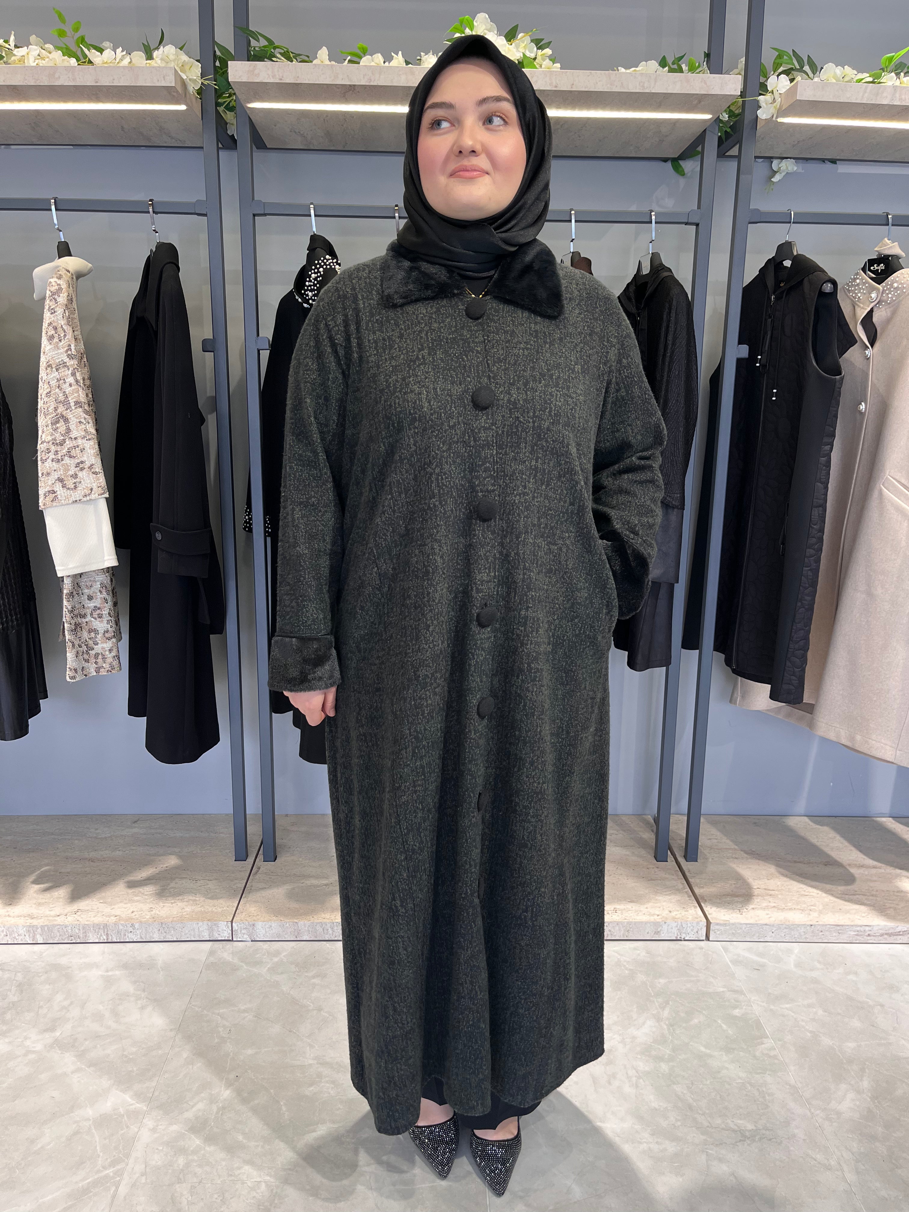 Önü Düğmeli Cam Kırığı Astarsız Manto - 2631