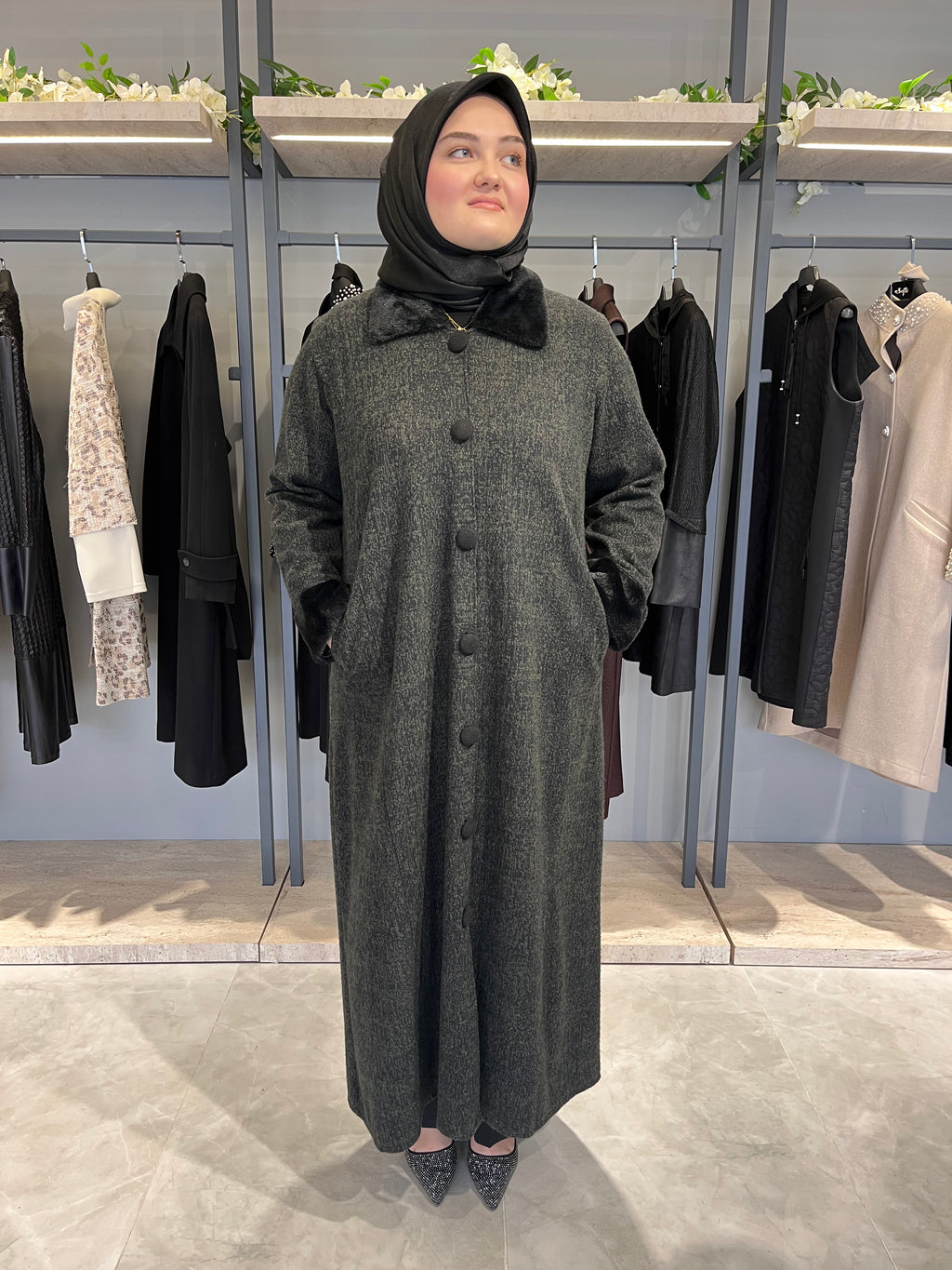 Önü Düğmeli Cam Kırığı Astarsız Manto - 2631