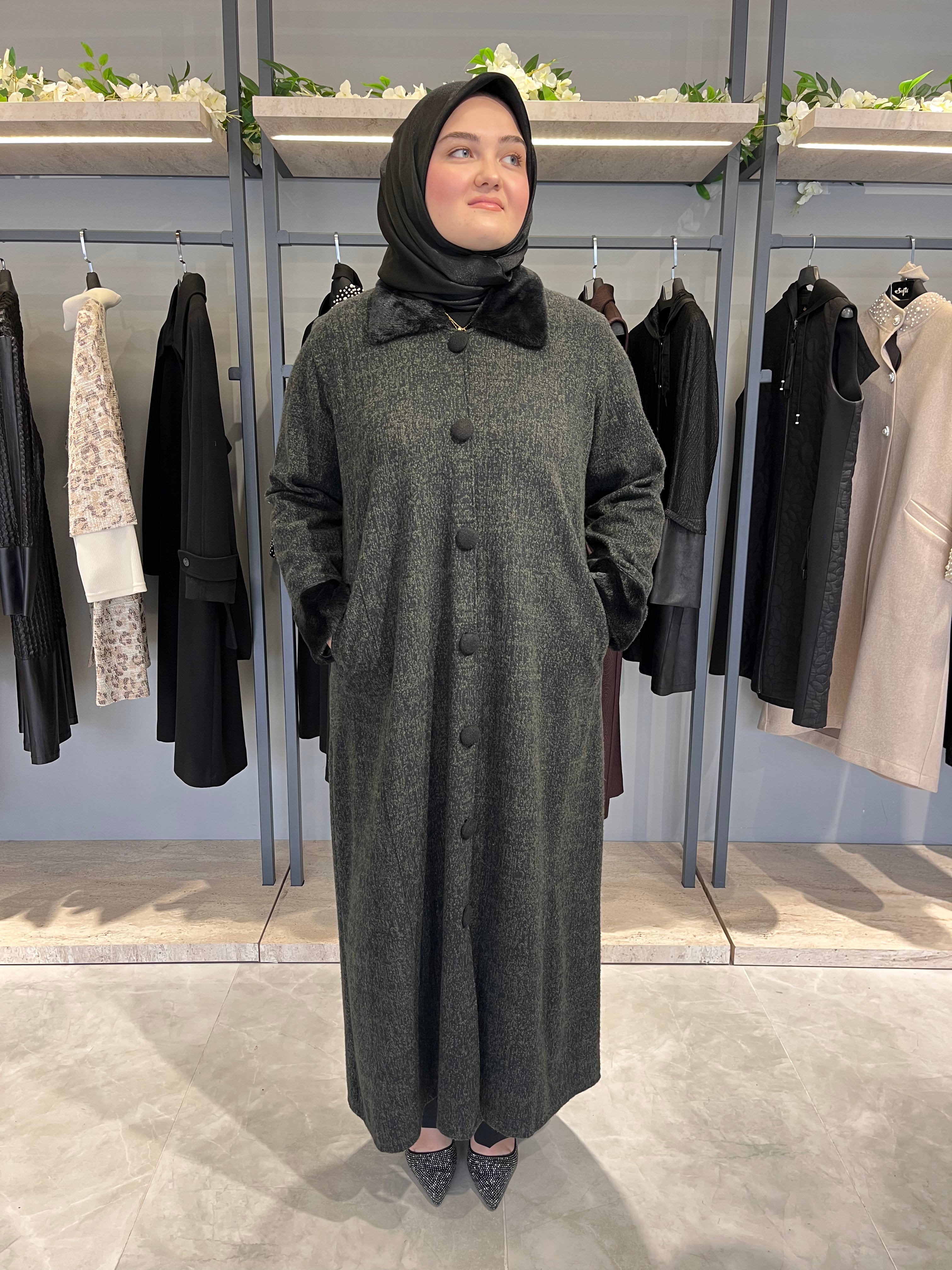 Önü Düğmeli Cam Kırığı Astarsız Manto - 2631