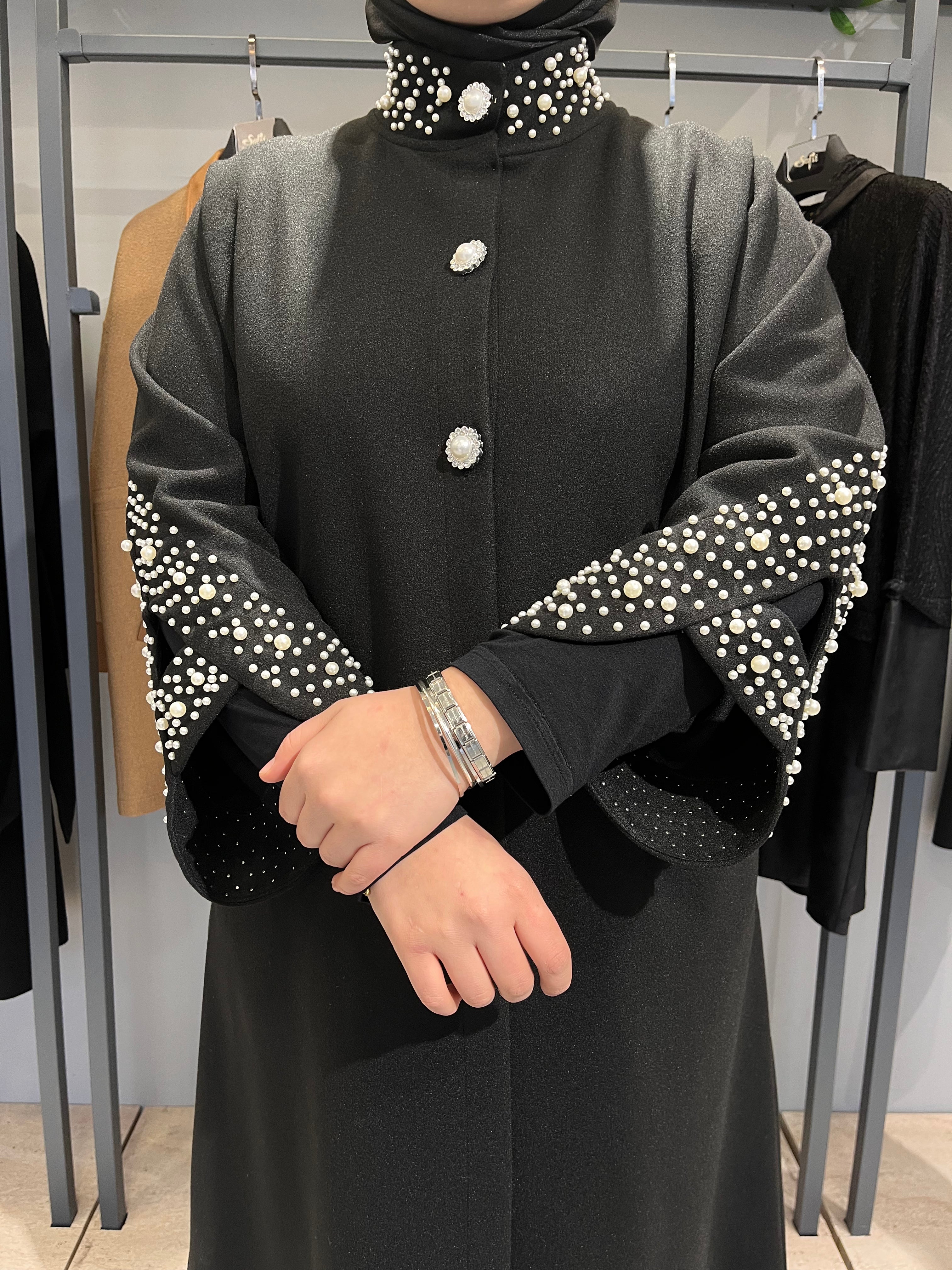 Taş İşlemeli İncili Astarsız Reglan Kol Kaban - 26043