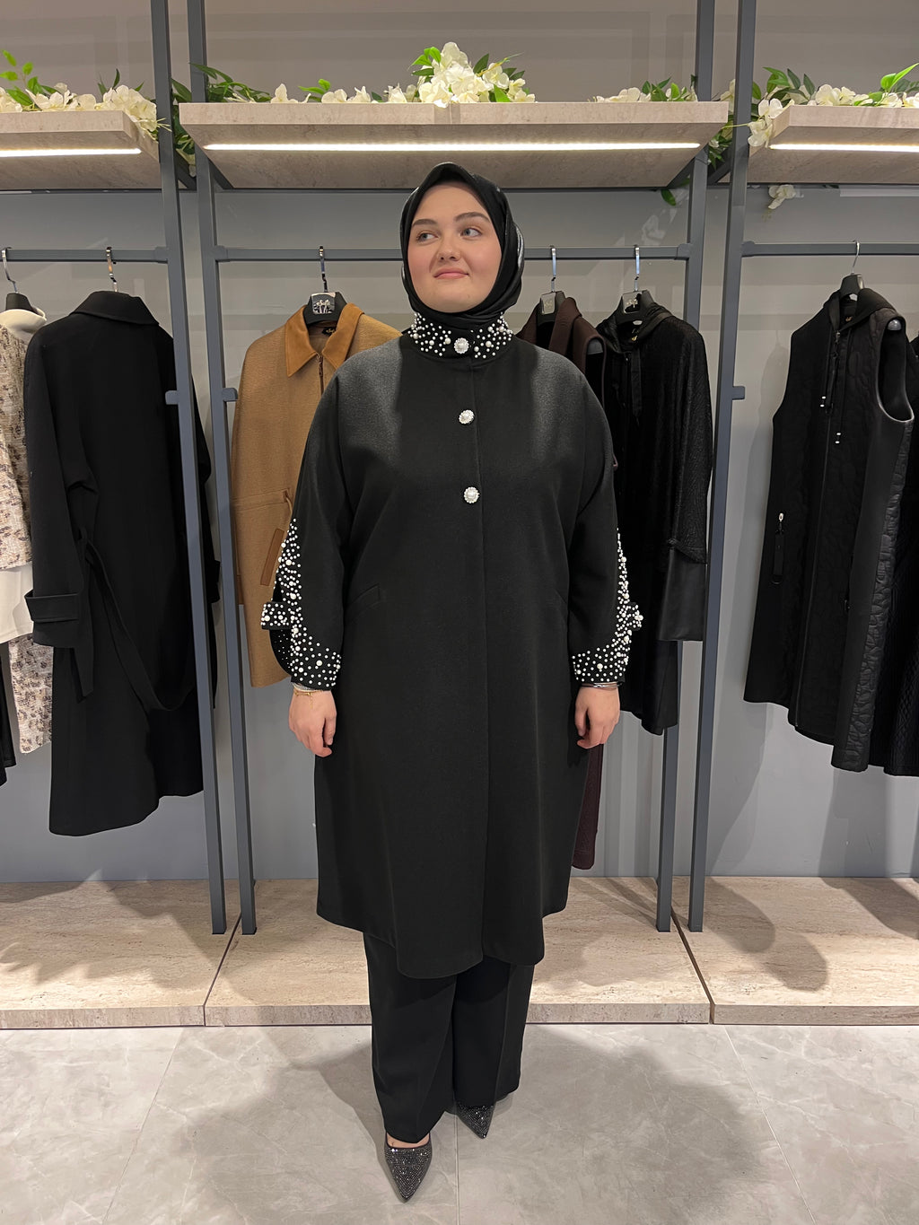 Taş İşlemeli İncili Astarsız Reglan Kol Kaban - 26043